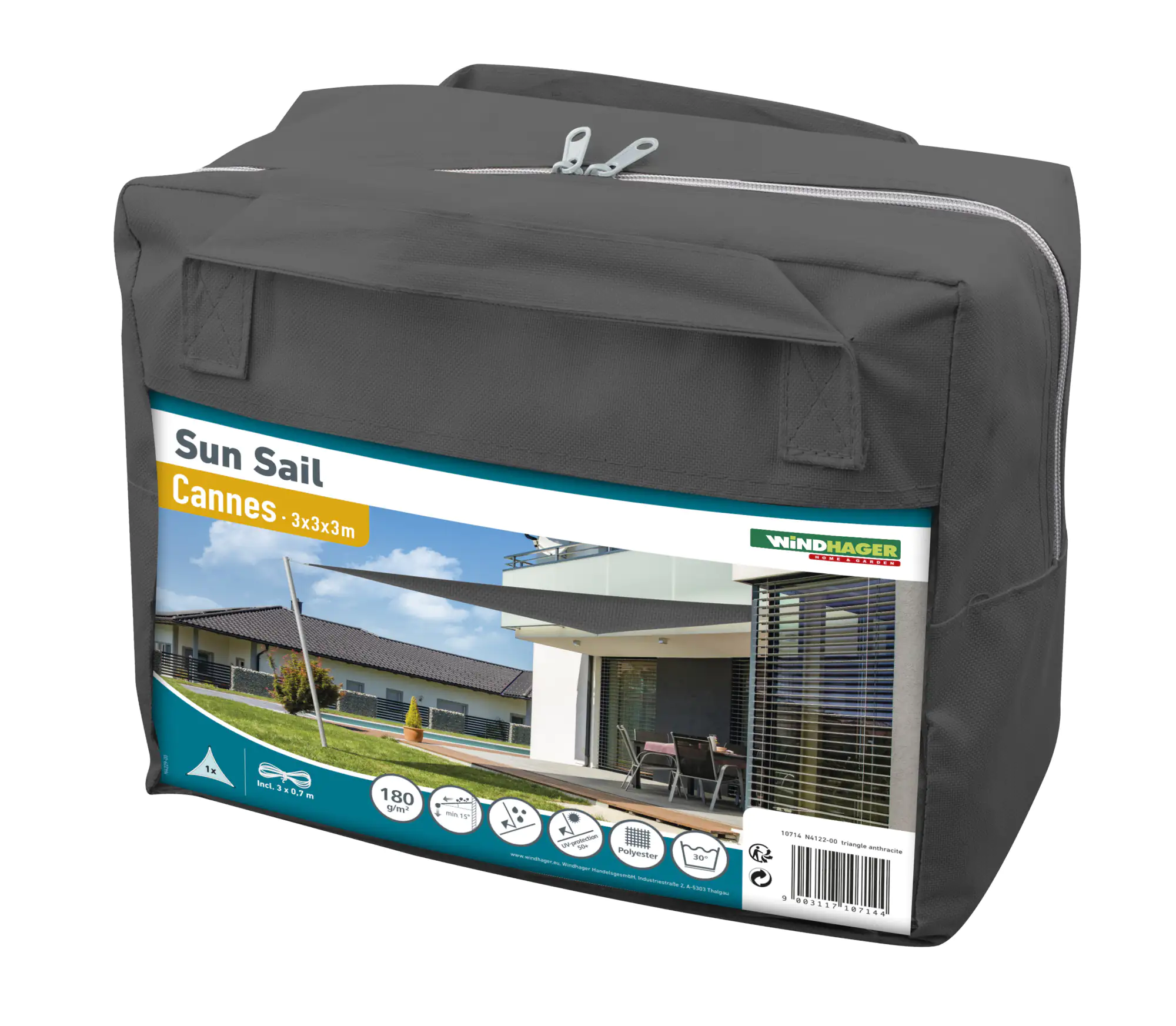 Windhager Sonnensegel Cannes anthrazit 3 x 3 x 3 m