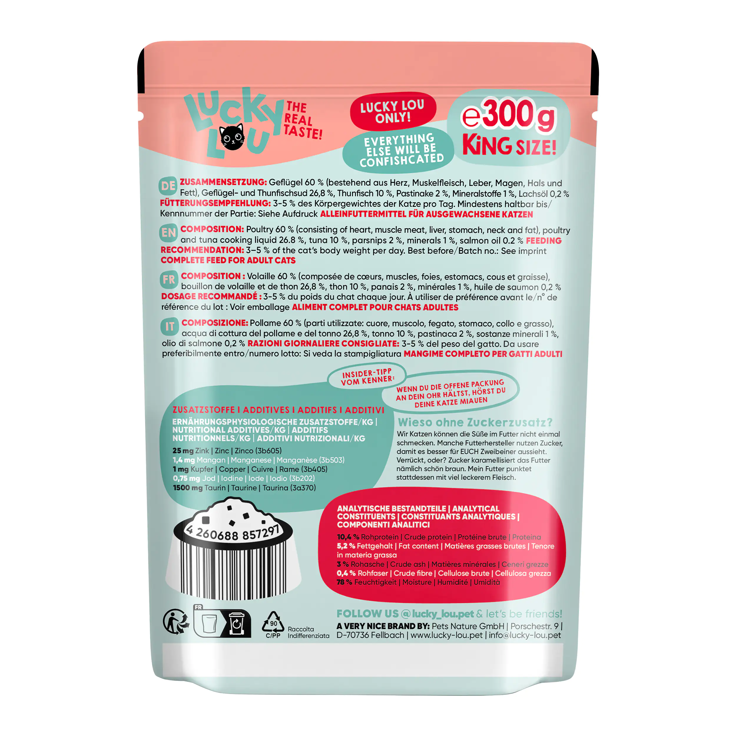 Lucky Lou Katzenfutter Geflügel und Thunfisch 300 g Lucky Lou Katzenfutter Geflügel und Thunfisch 300 g