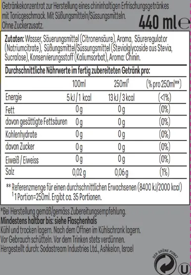 Sodastream Drink Mix Sirup Tonic Zero 440 ml