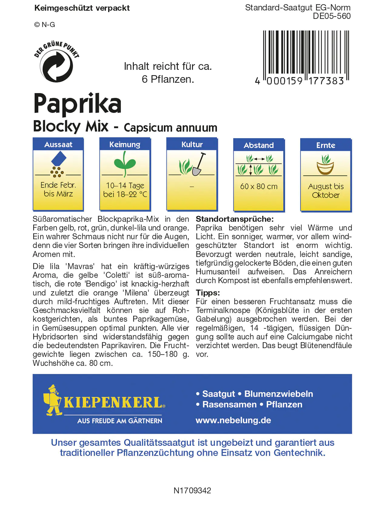 Kiepenkerl Blockpaprika Blocky Mix Capsicum annuum, Inhalt: ca. 6 Pflanzen