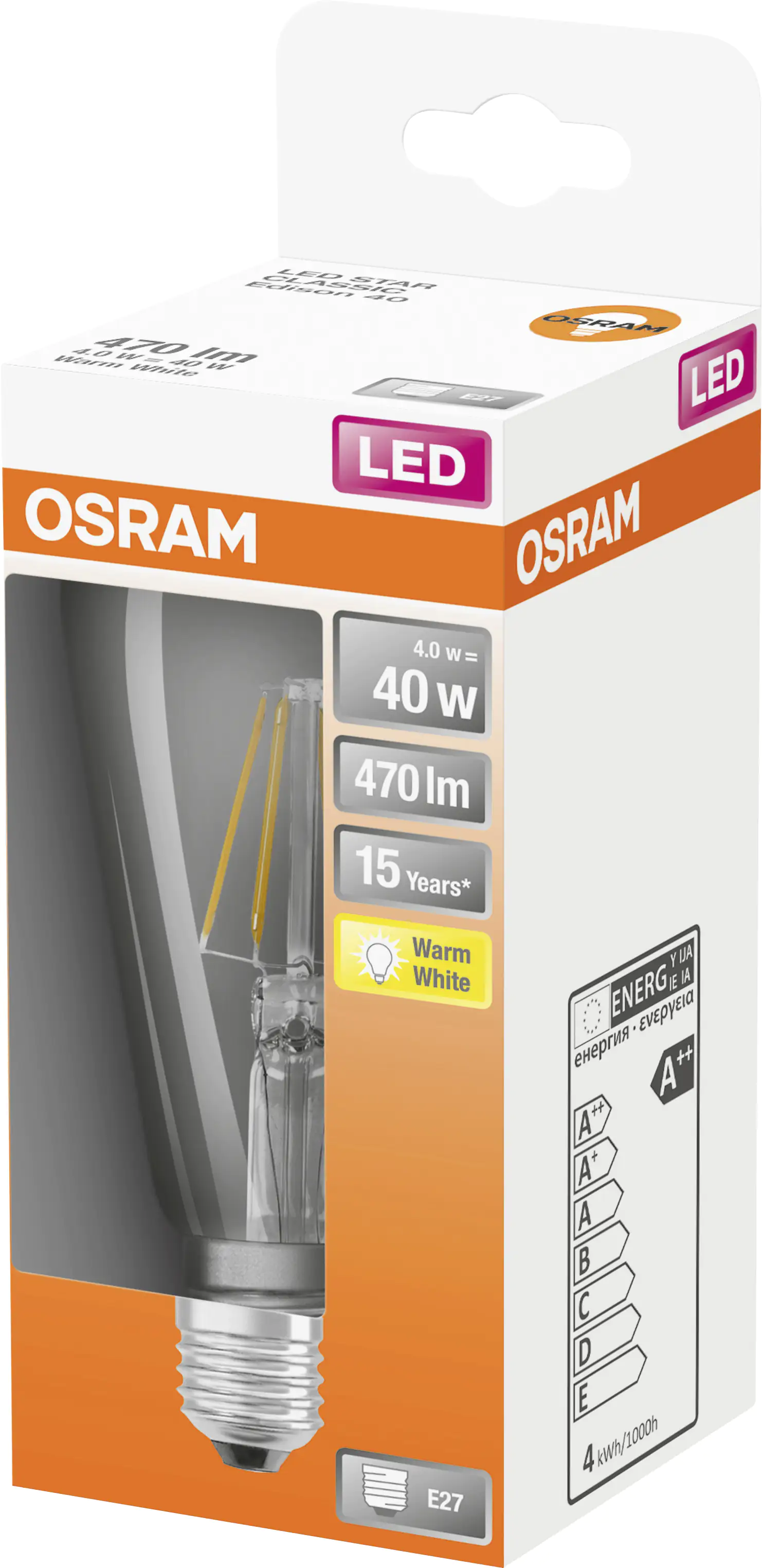 Osram LED Leuchtmittel Star 40 E27 4W warmweiß, klar