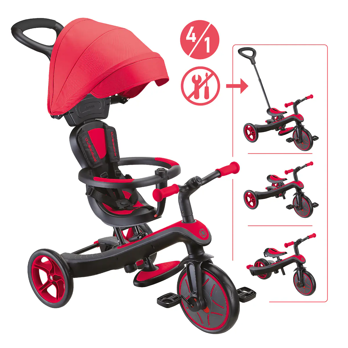 Globber Dreirad für Kinder Explorer Trike 4-in-1 schwarz/rot