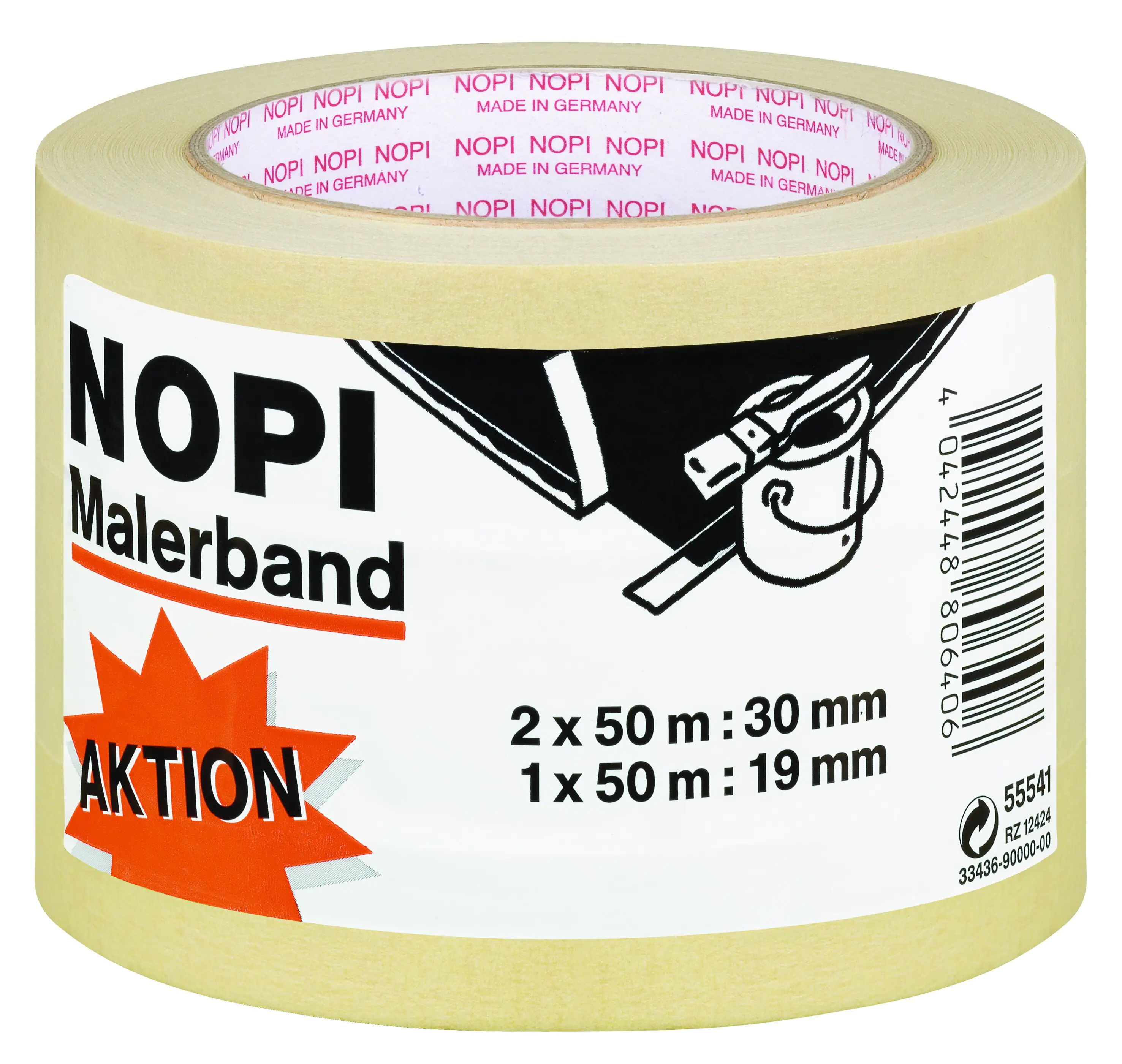 NOPI Malerkrepp 3-er Pack 2 x (50 m x 30 mm) + 1 x (50 m x 19 mm), beige