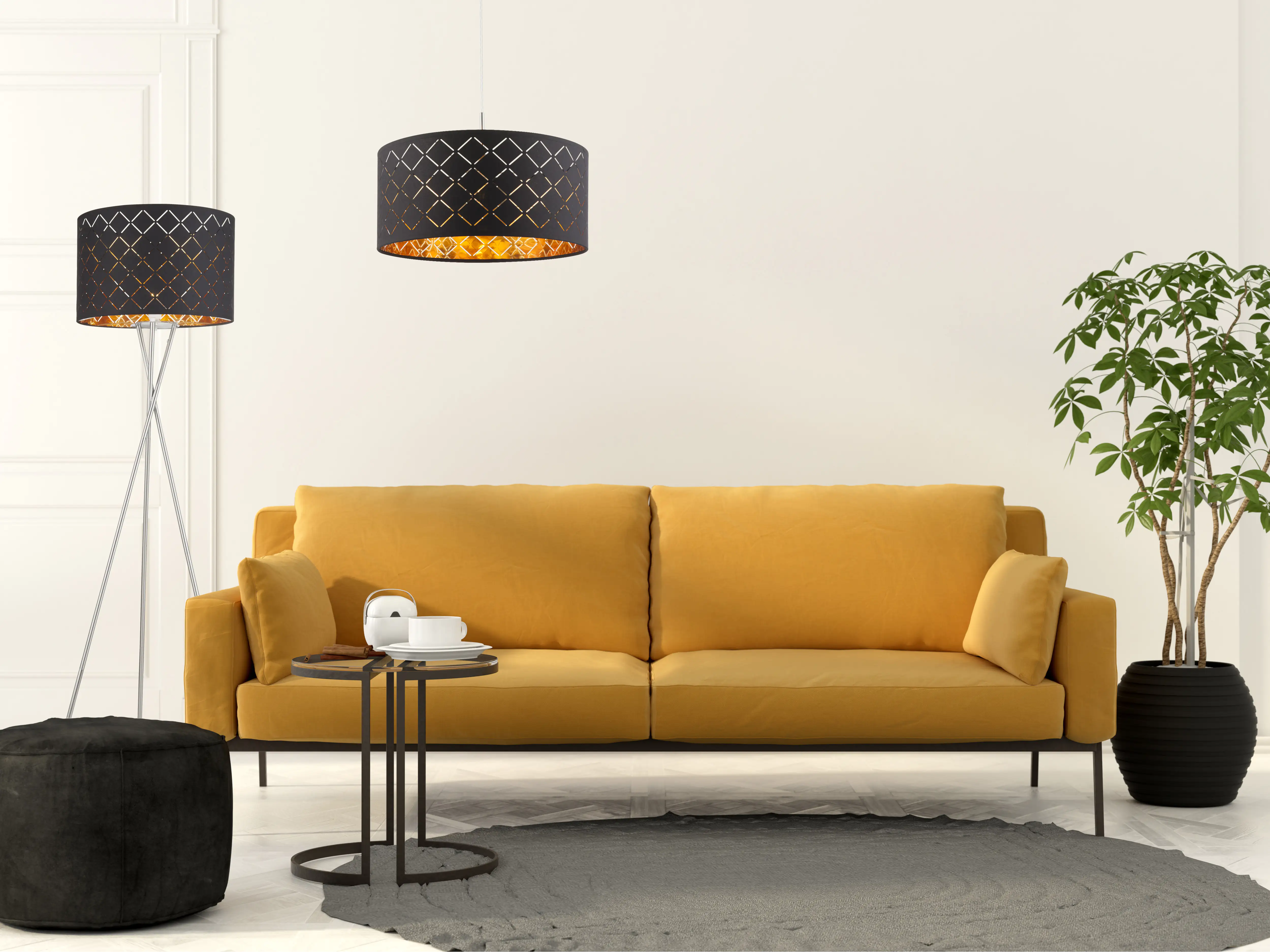 9007371358021_1 Globo Stehleuchte Clarke schwarz-gold 160 x 62 cm E27, max. 40 W