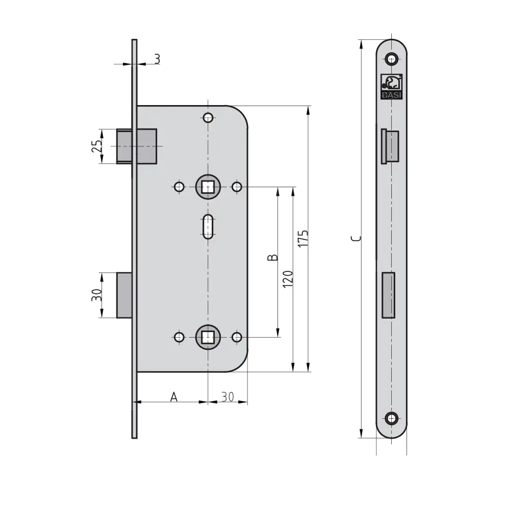 Basi Einsteckschloss ES 924 WC / Bad rechts / links