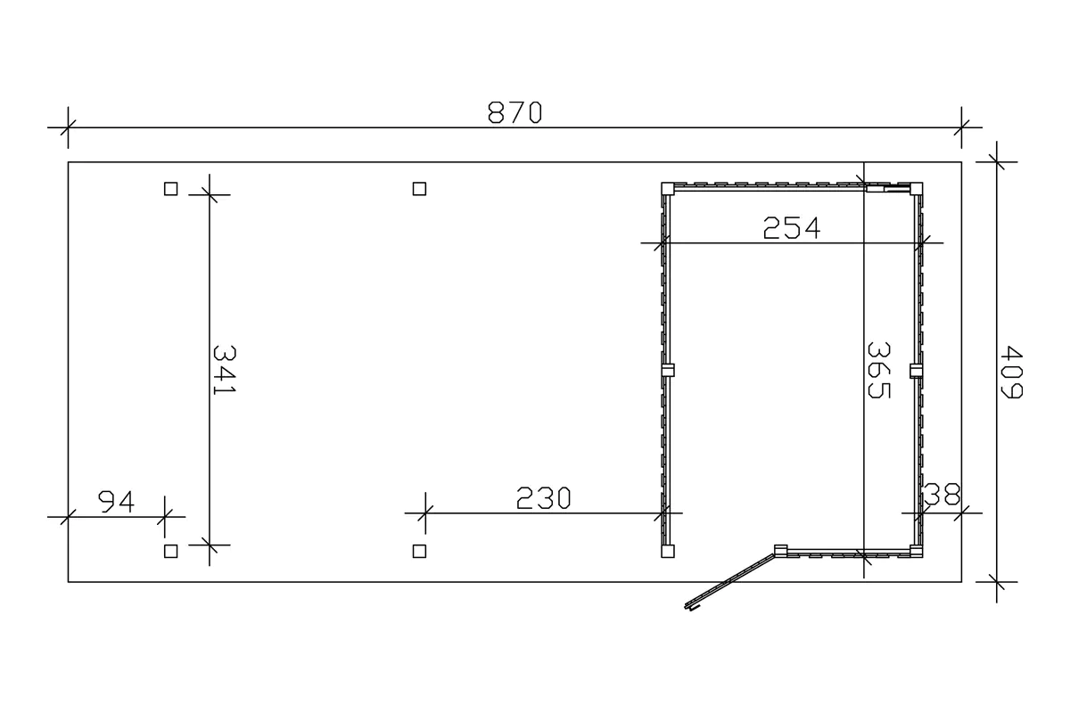 SKAN HOLZ Carport Wendland mit Abstellraum 409 x 870 cm mit Aluminiumdach