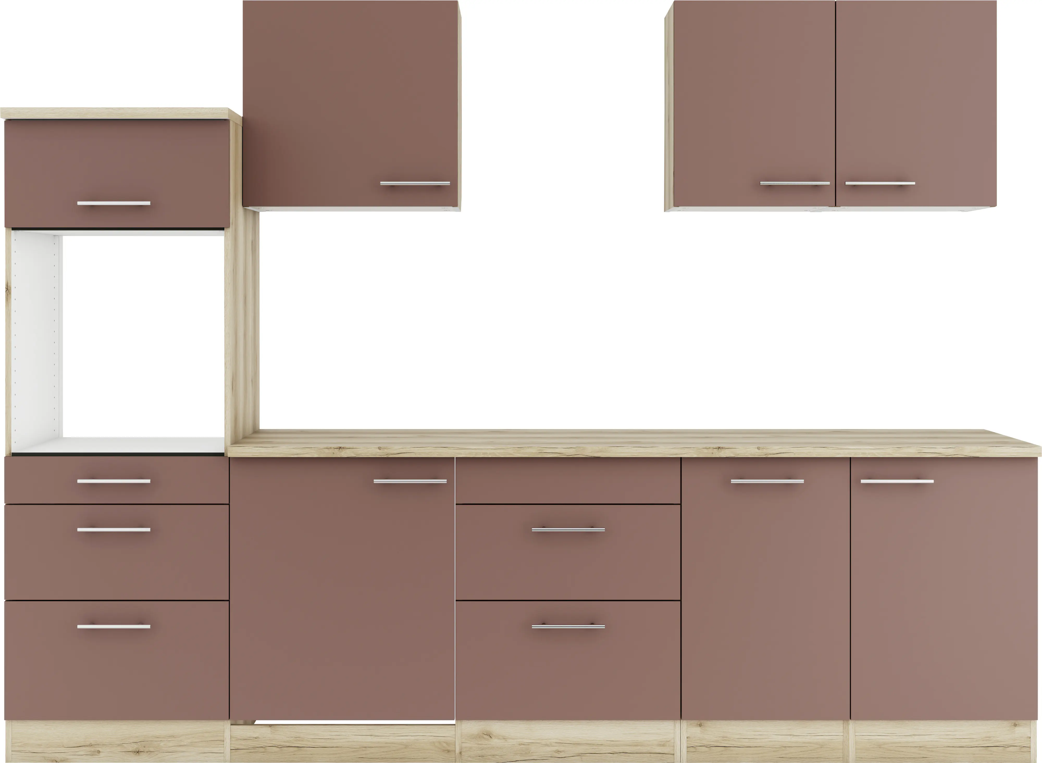 Optifit Küchenzeile Bari 407 ohne Geräte rostrot/wildeiche 270 cm