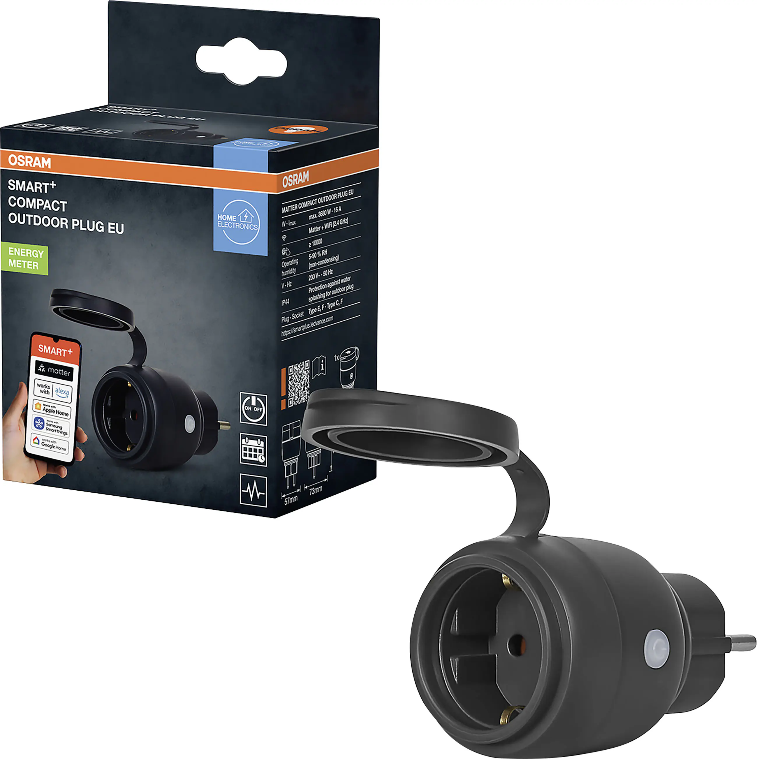 Osram Außensteckdose SMART+ WiFi Matter Compact EU Schwarz