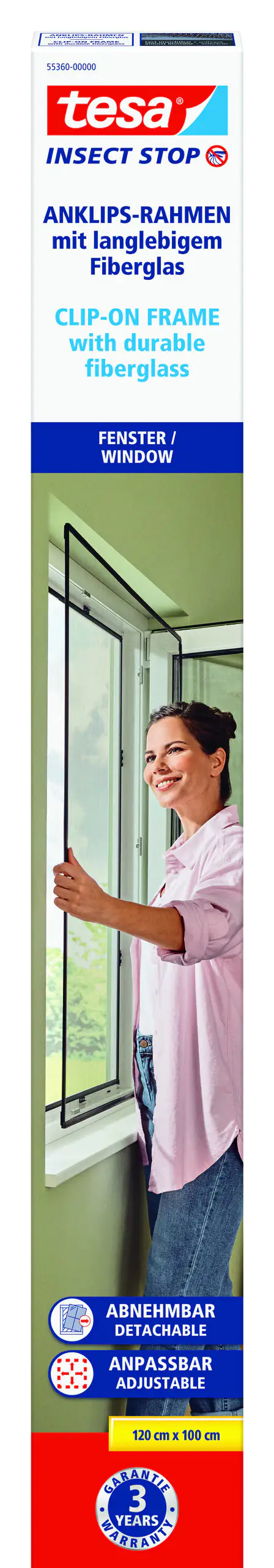 tesa Anklipsrahmen Fliegengitter 100 x 120 cm anthrazit
