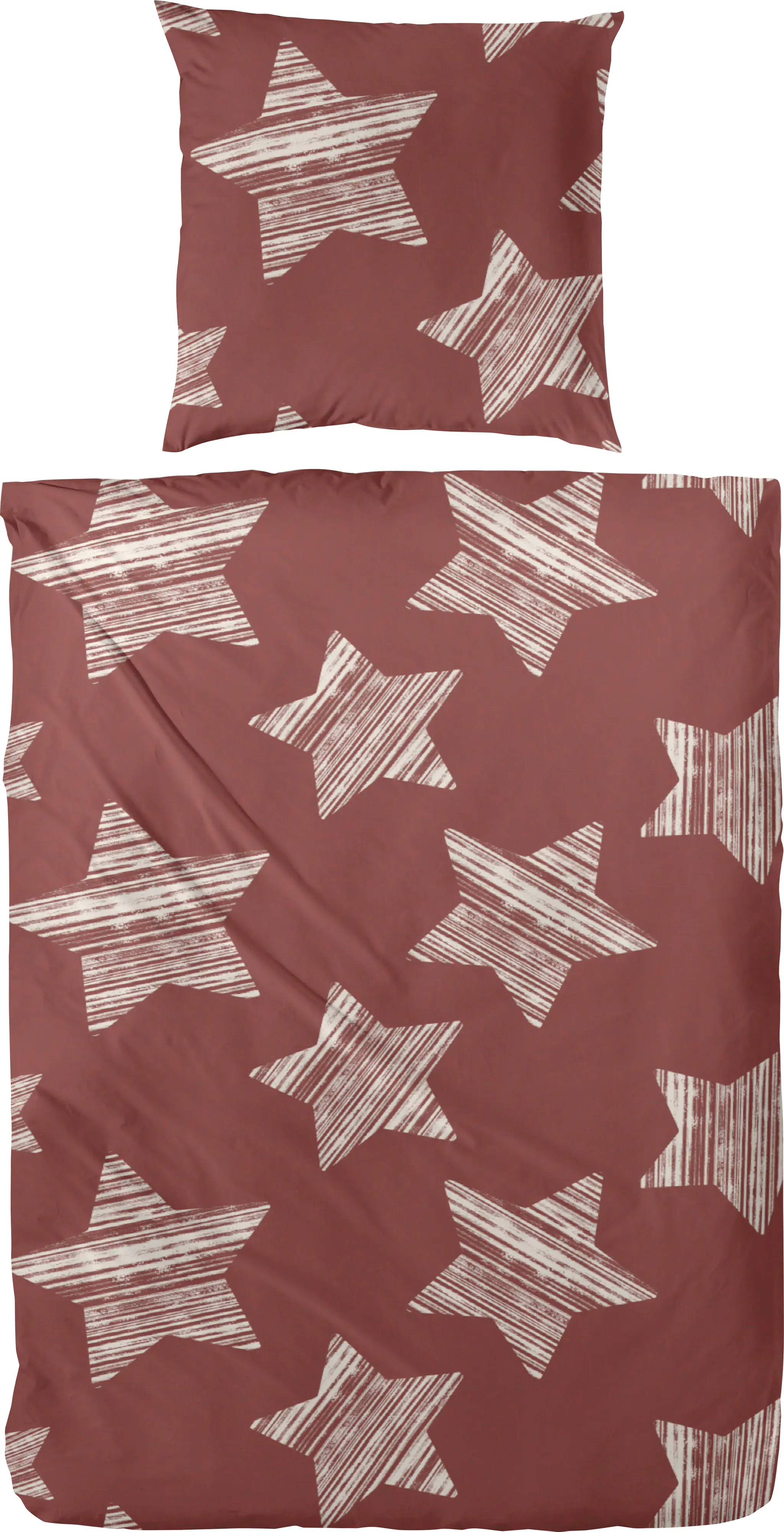 Feinbiber Bettwäsche Sterne 135 x 200 cm rot weiß