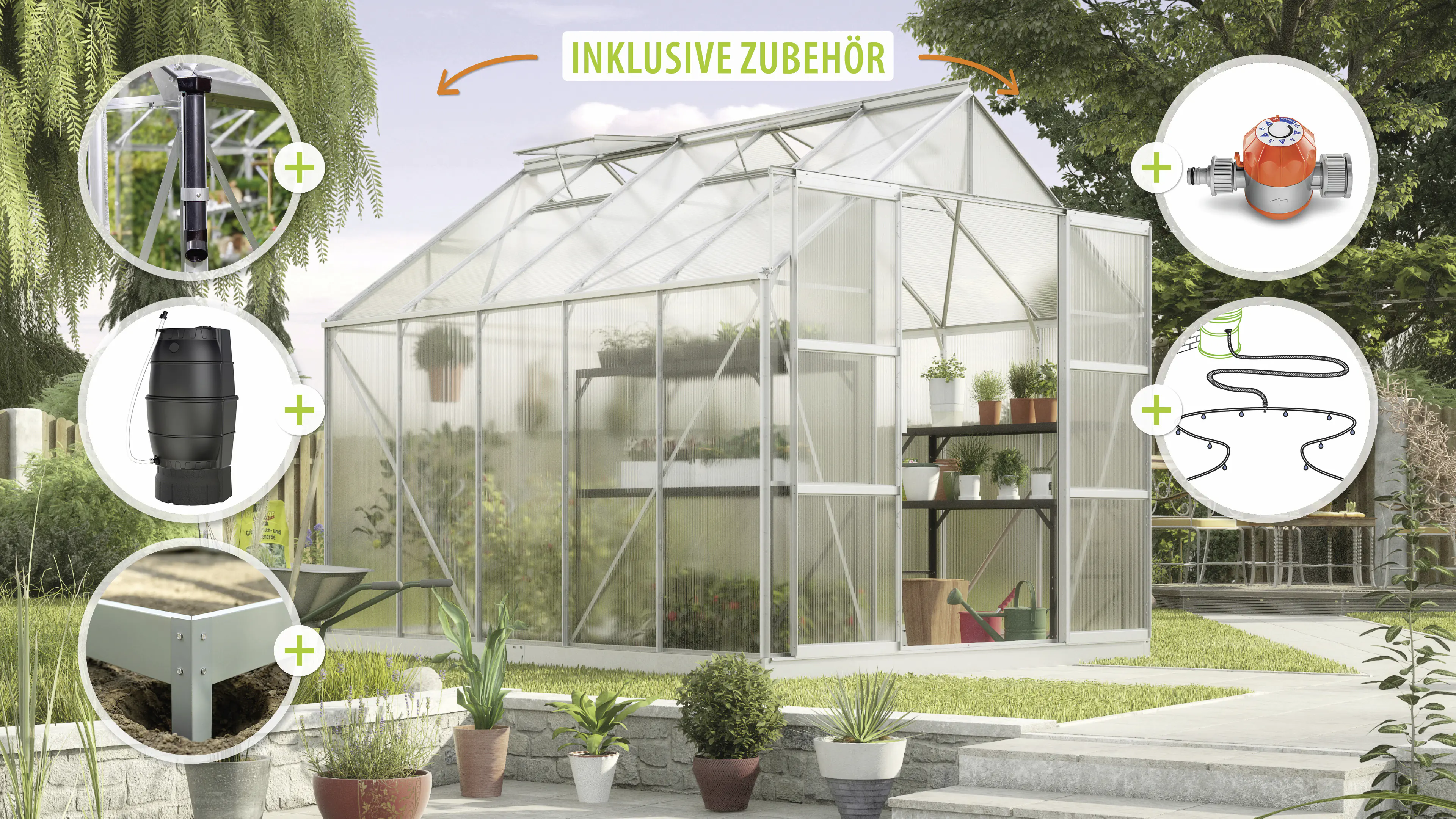 Vitavia Gewächshaus-Set Uranus 8300 HKP 4 mm alu 254 x 317 cm 