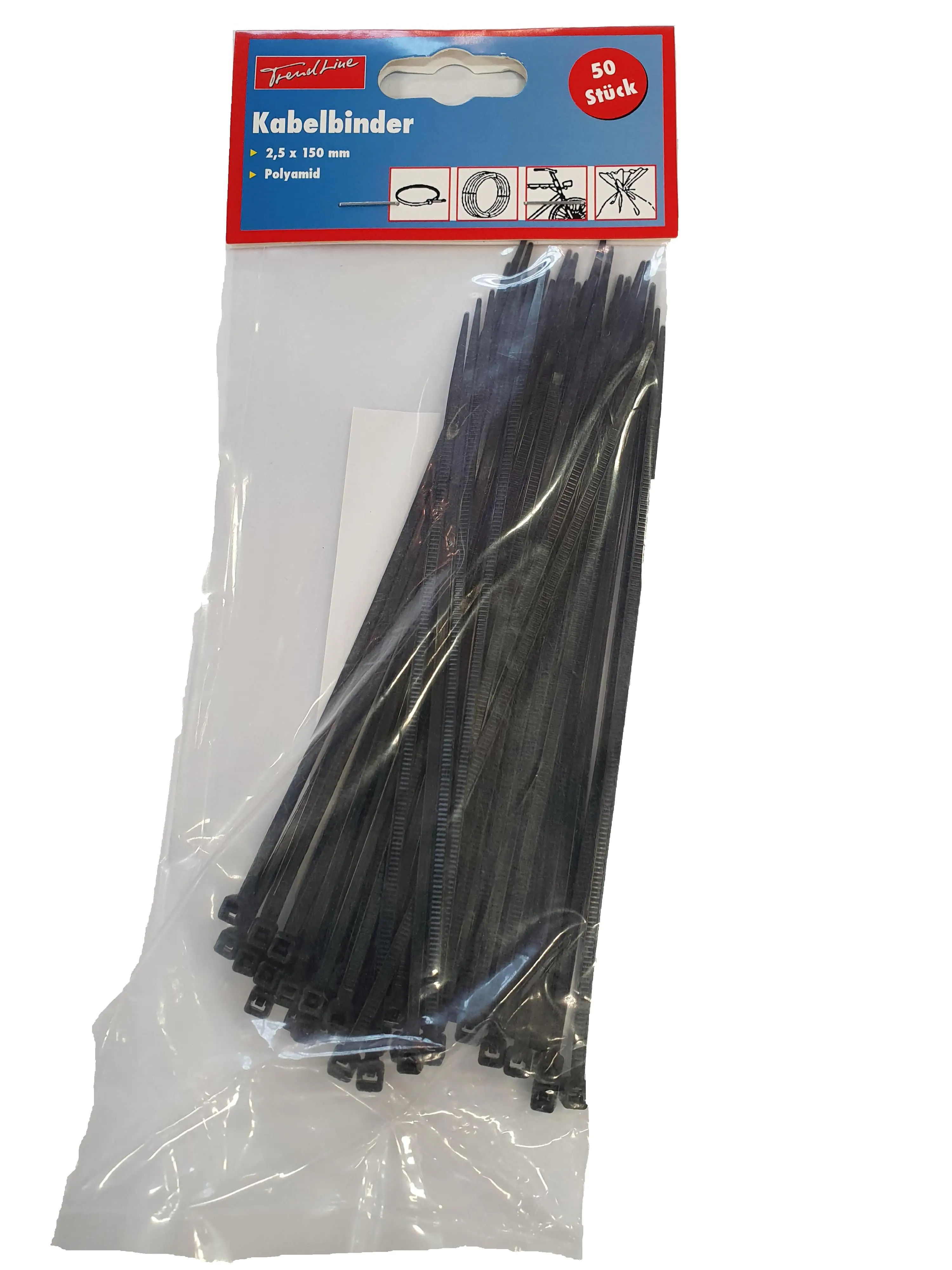 TrendLine Kabelbinder schwarz 2,5 x 150 mm, 50 Stück TrendLine Kabelbinder schwarz 2,5 x 150 mm, 50 Stück