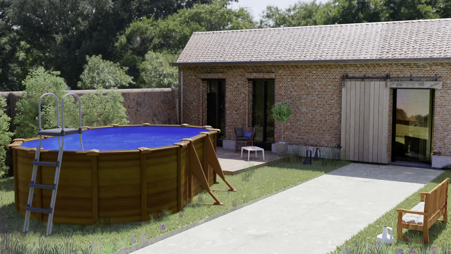 Gre Stahlwandpool Pacific oval 610 x 375 x 120 cm Holzdekor