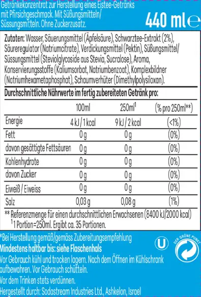 Sodastream Drink Mix Sirup Lipton Ice Tea Pfirsich Zero 440 ml
