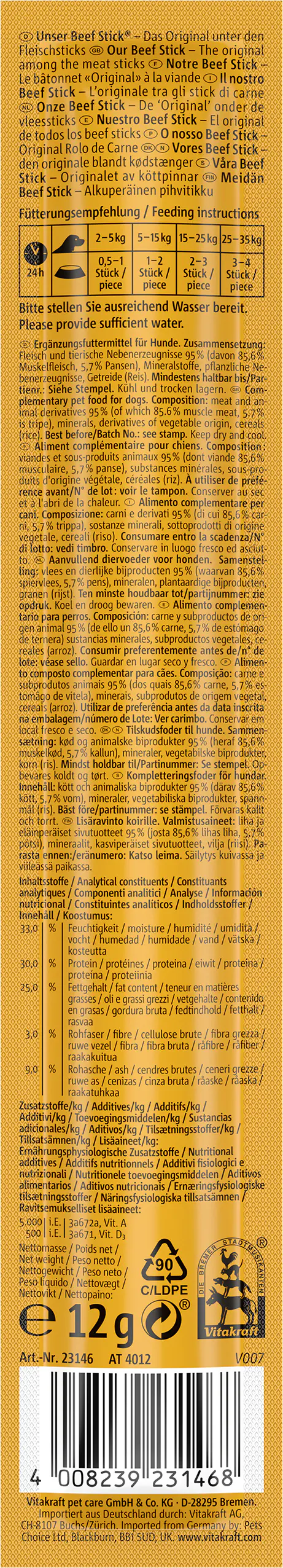 Vitakraft Beef Stick® Pansen 1 Stück / 12 g Vitakraft Beef Stick® Pansen 1 Stück / 12 g