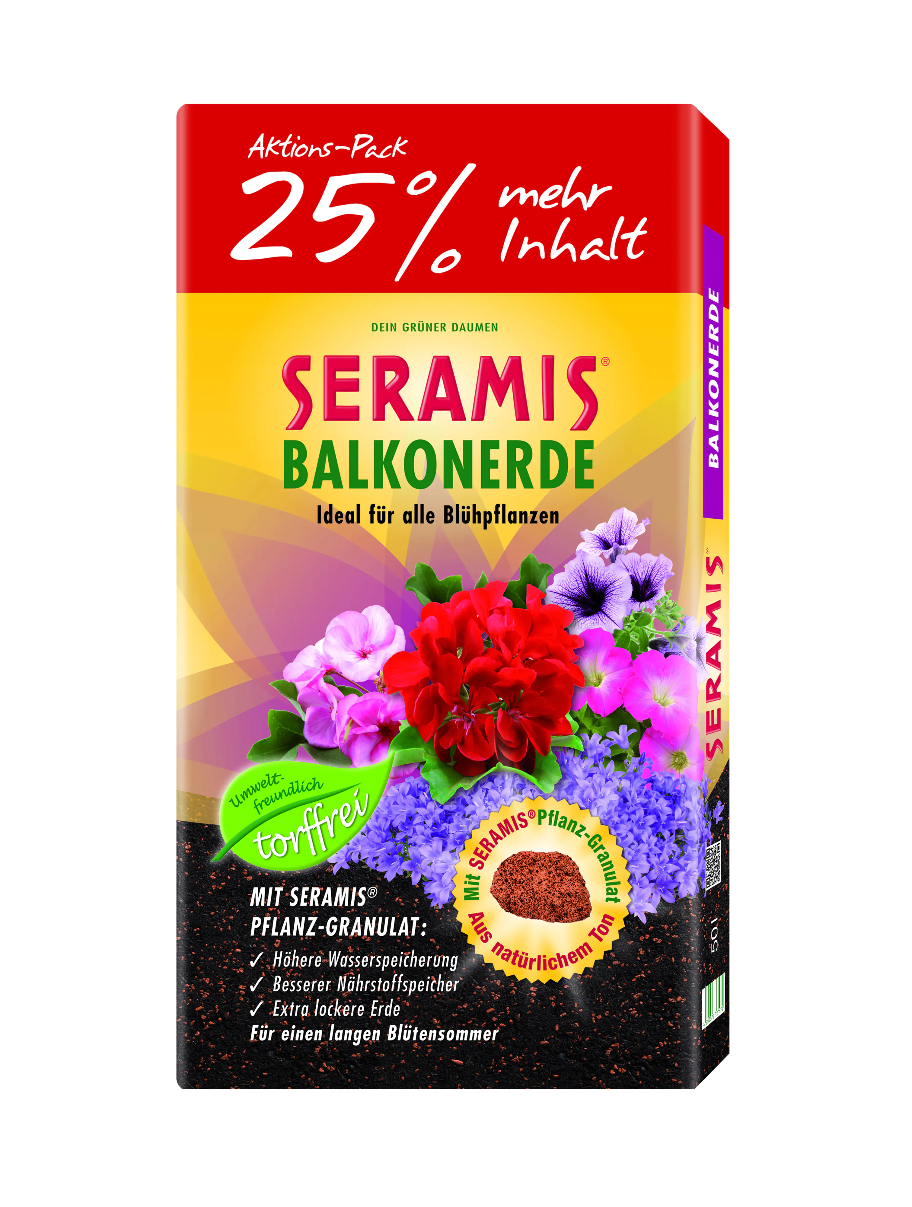 Seramis Torffreie Balkonerde +25% mehr Inhalt 50 l