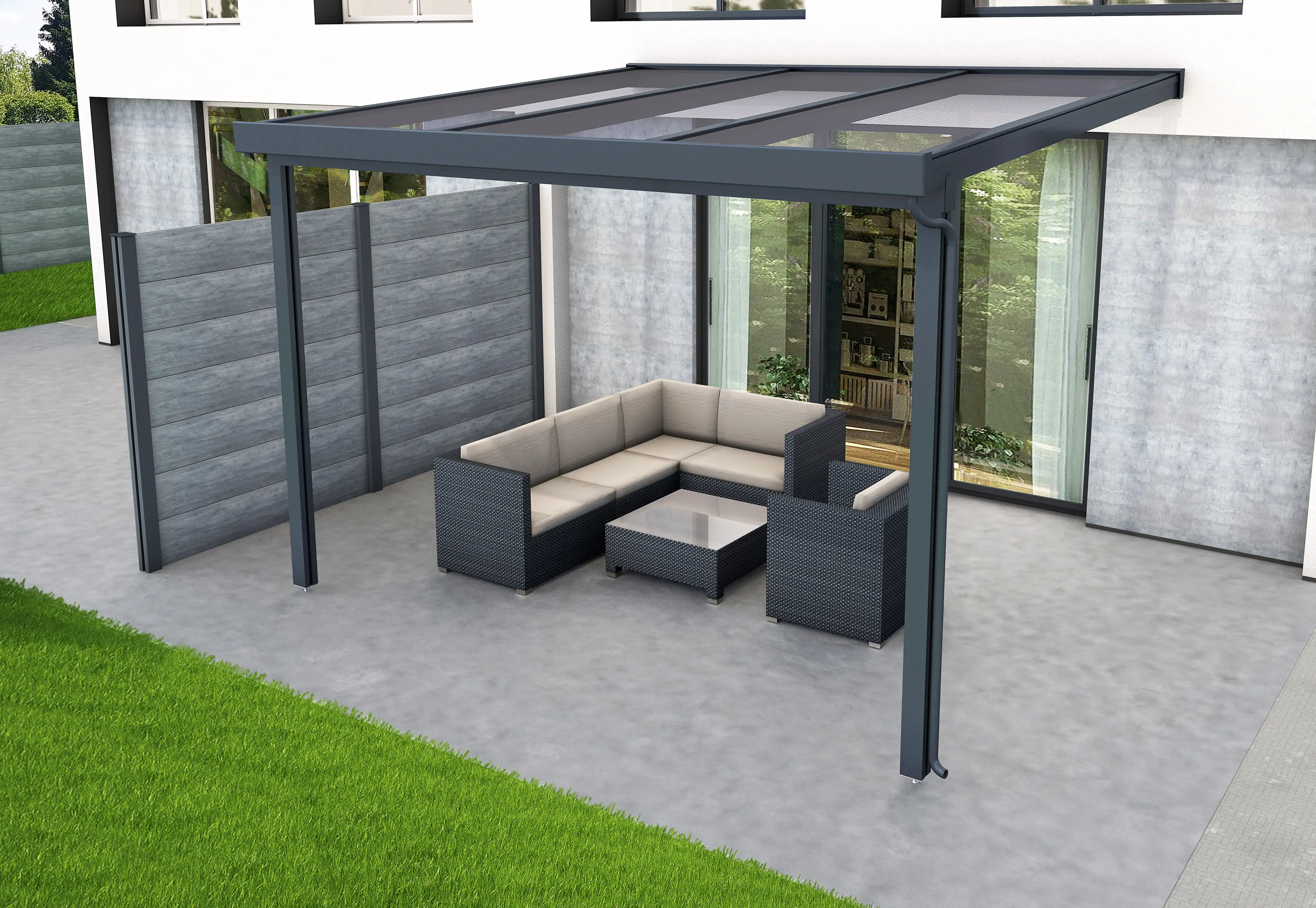 Gutta Premium Terrassendach 309,4 x 306 cm anthrazit Acryl klar 16 mm