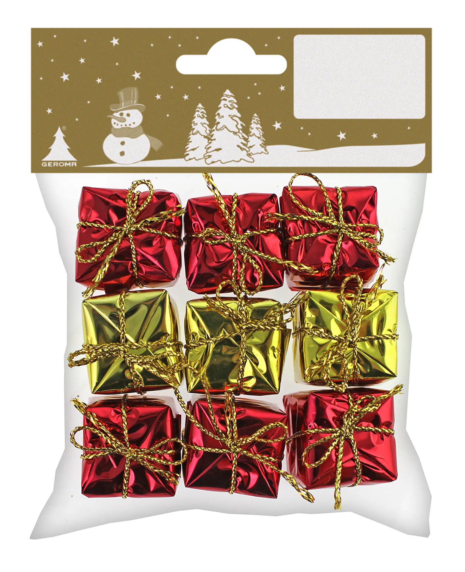 Weihnachtsdeko Folienpäckchen Kunststoff 2,5 cm rot-gold 9 Stück