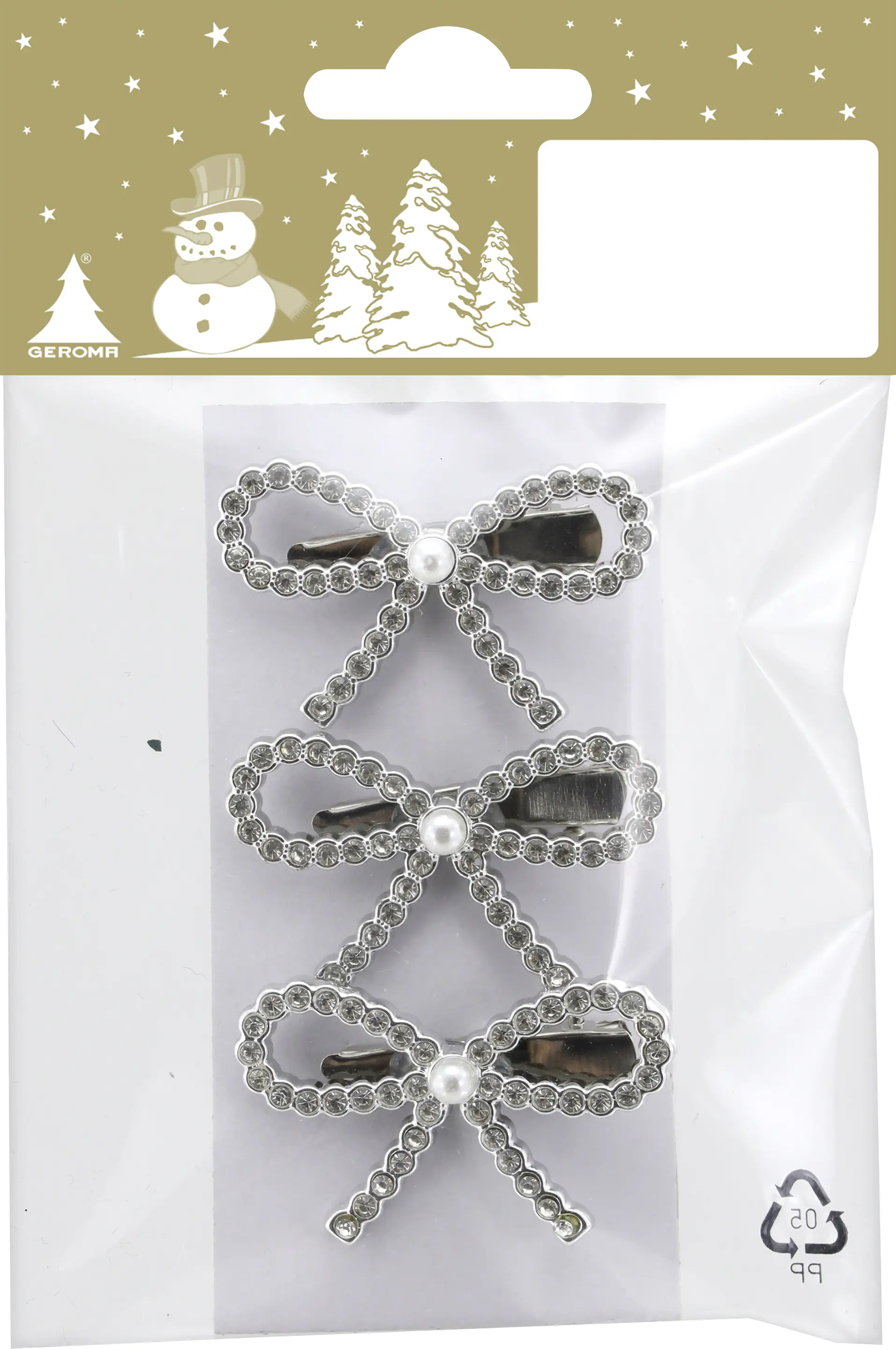 Weihnachtsdeko Schleife aus Kunststoff 4,7 x 3 cm silber - 3 Stück