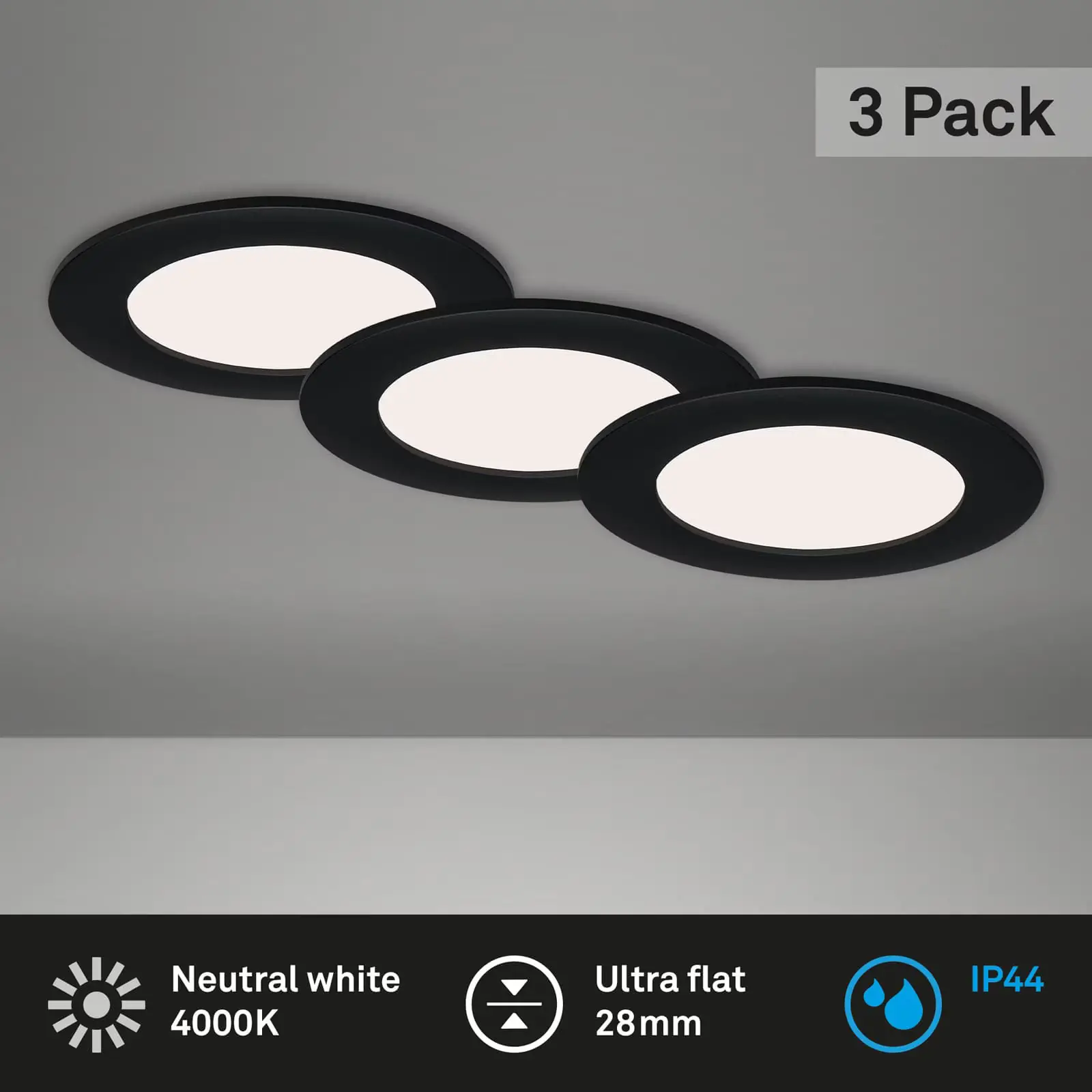Di-Ka LED Einbauleuchte Flat-In 3er Set schwarz-matt Ø 12 cm 7 W Di-Ka LED Einbauleuchte Flat-In 3er Set schwarz-matt Ø 12 cm 7 W