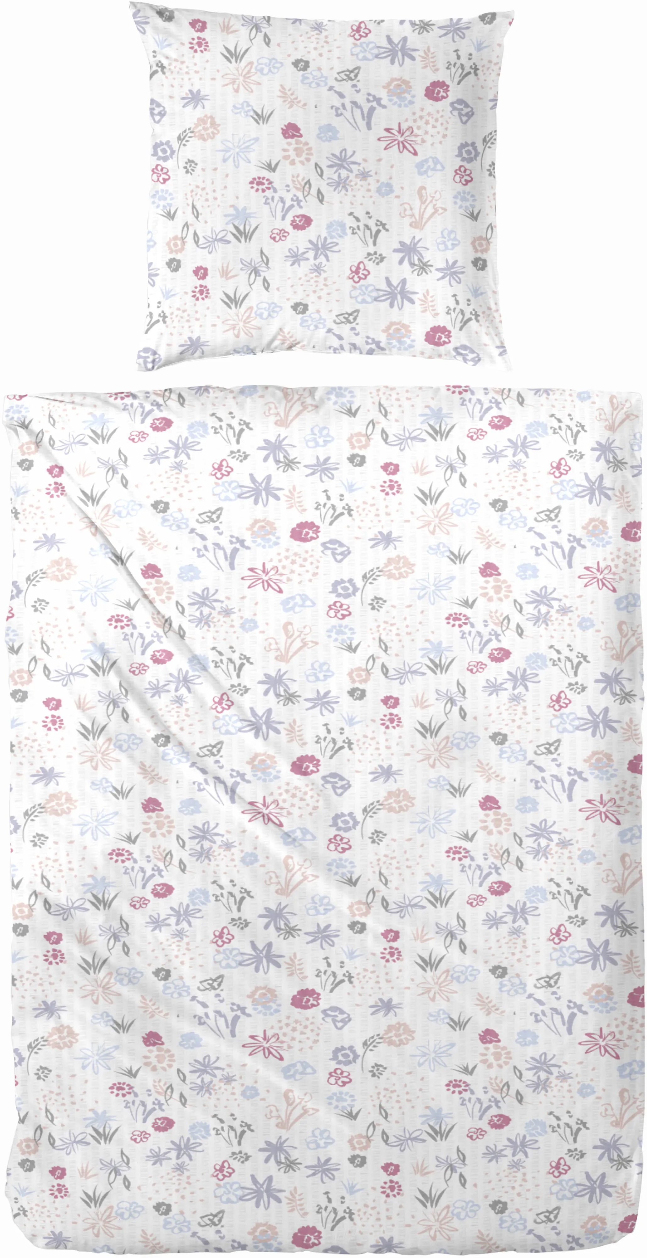 Baumwoll Seersucker Bettwäsche Blümchen 135 x 200 cm bunt