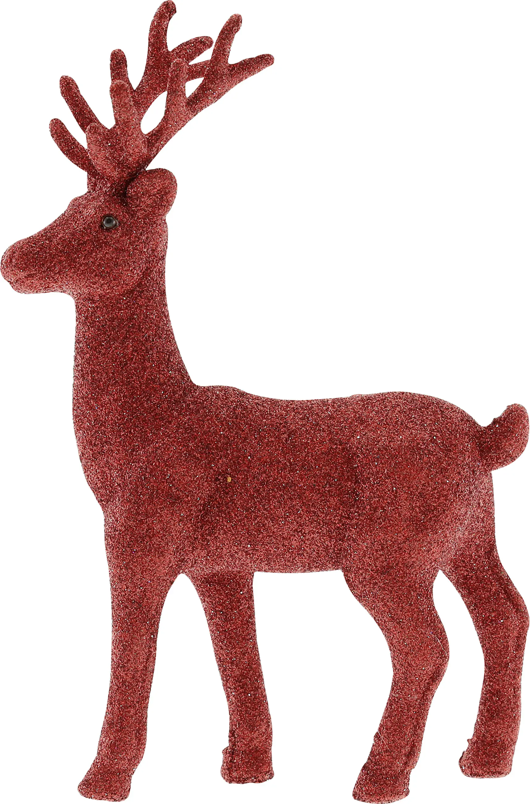 Dekofigur Hirsch mit Glitzer Kunststoff 19 x 13 cm rot