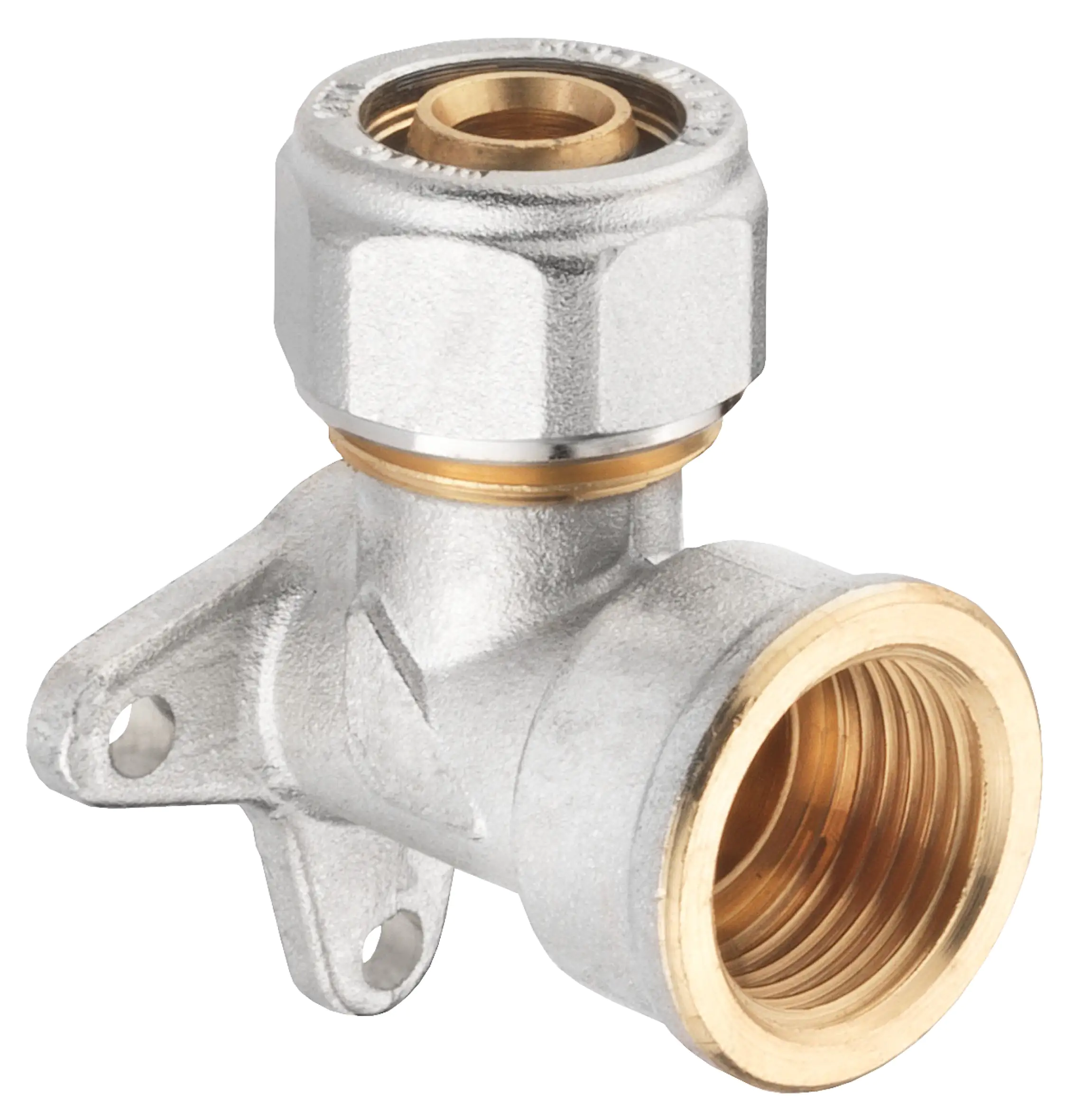 Cornat Schraub-Wandscheibe 90° komplett ø 16 mm 1/2" IG Messing vernickelt