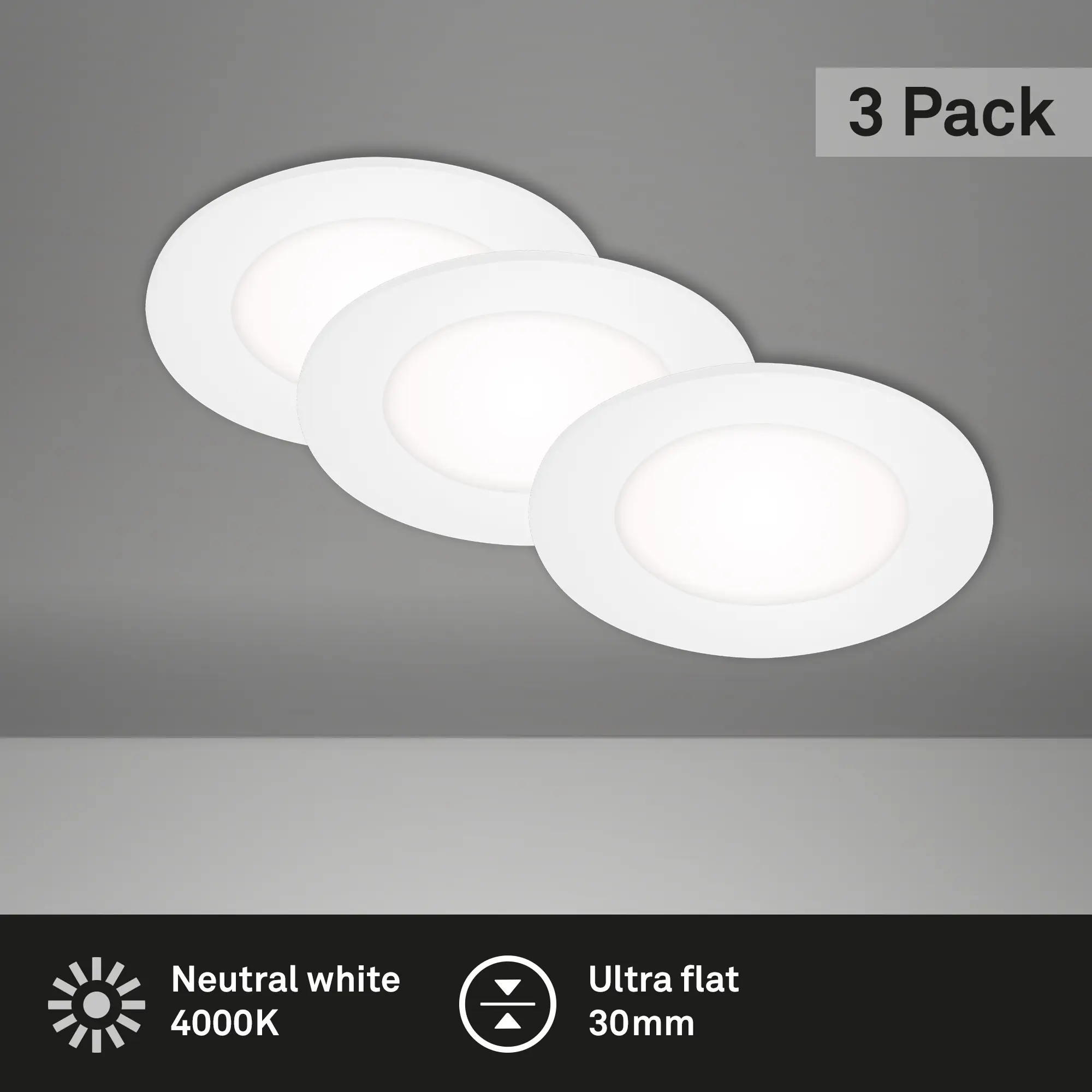 Di-Ka LED Einbauleuchte Flat-In 3er Set weiß Ø 8,6 cm 3W, neutralweiß