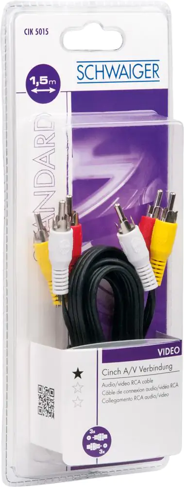 Schwaiger Video Anschlusskabel Cinch CIK5015 533 schwarz, 1,5m, 3x Cinch Stecker / 3x Cinch Stecker Schwaiger Video Anschlusskabel Cinch CIK5015 533 schwarz, 1,5m, 3x Cinch Stecker / 3x Cinch Stecker