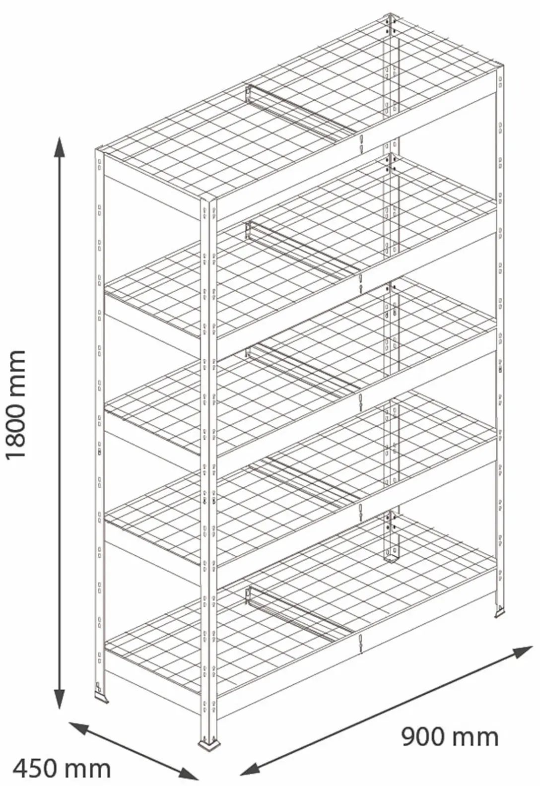 Ar Shelving Schwerlastregal Rivet Wire verzinkt 180 x 90 cm 5 Stahlgitterböden 1000 kg