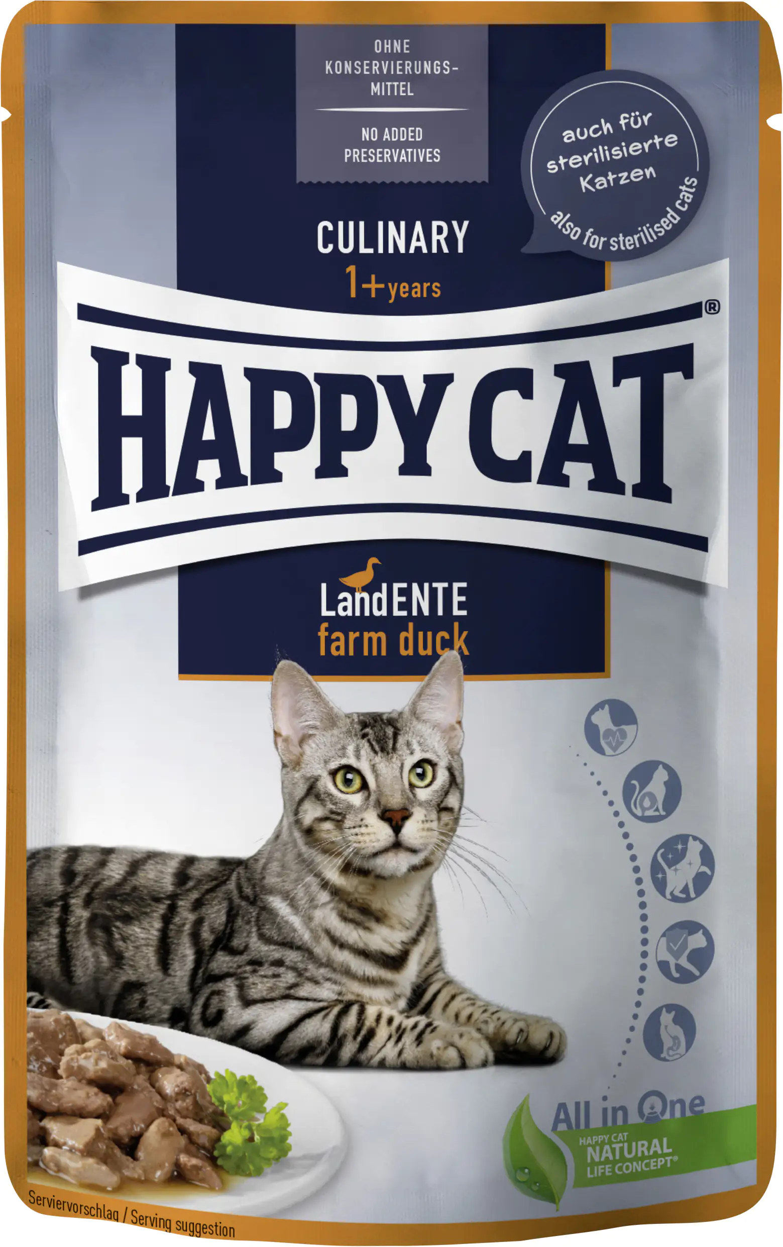 HappyCat Katzenfutter Culina Land Ente 85 g Pouch 85 g, Culina