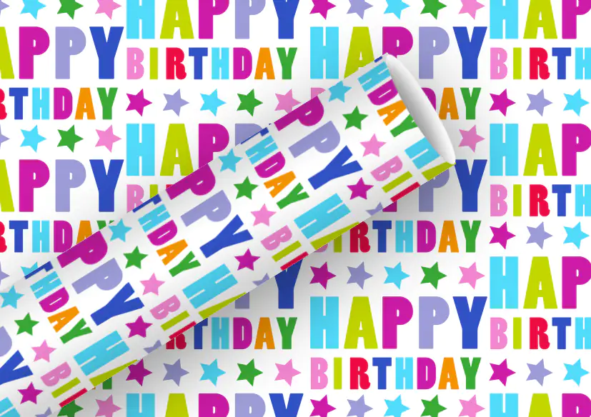 Braun & Company Geschenkpapier Kollektion Happy Birthday Sterne 1,5 m x 70 cm