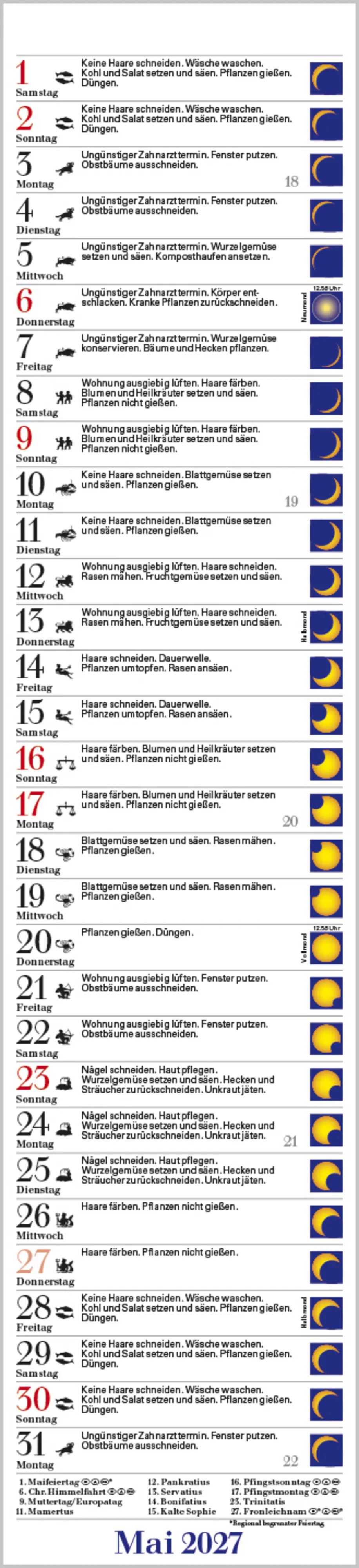 Korsch Kalender Langplaner Mond 2027
