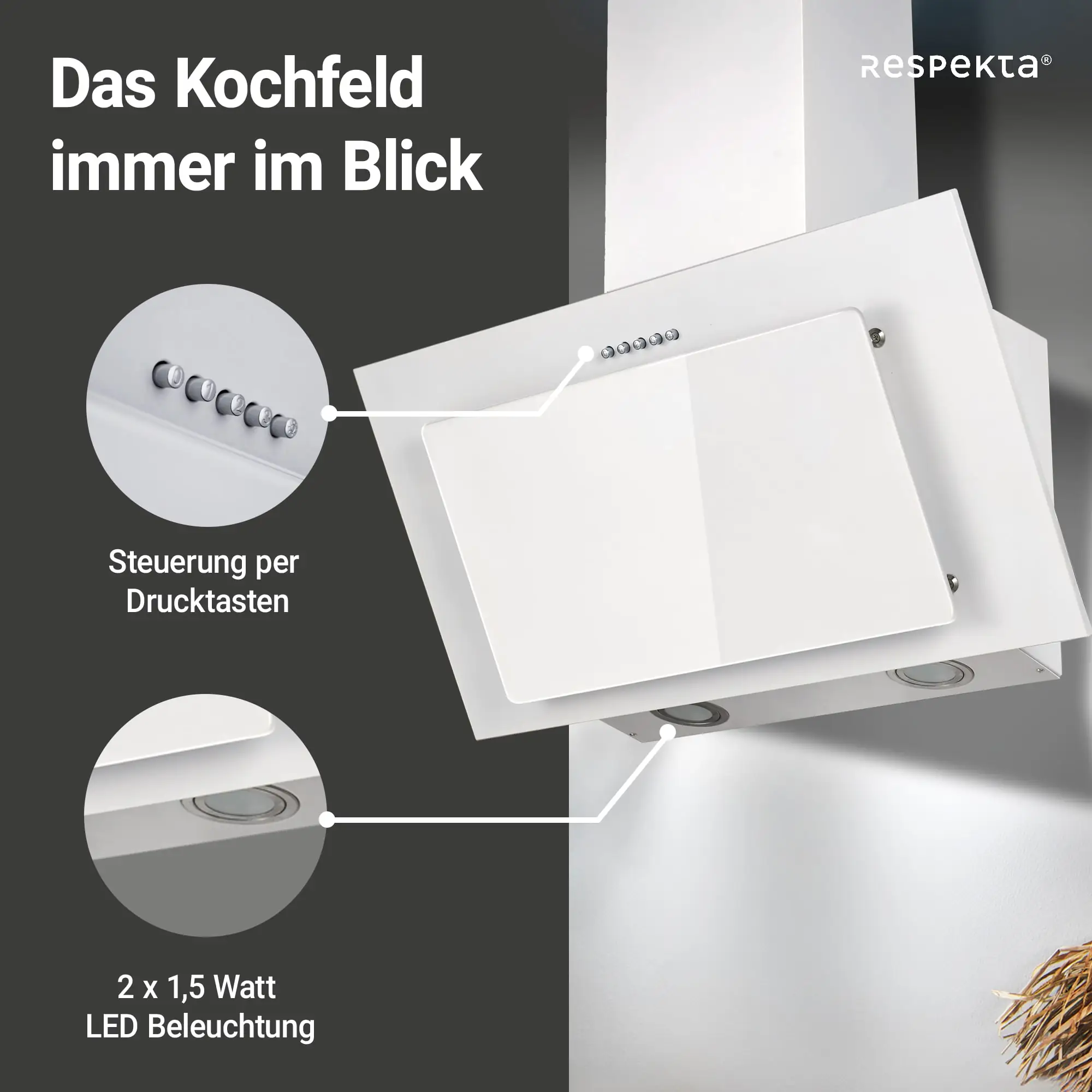 respekta kopffreie Schräghaube 60 cm weiß CH33060WB EEK: B 60 cm respekta kopffreie Schräghaube 60 cm weiß CH33060WB EEK: B 60 cm