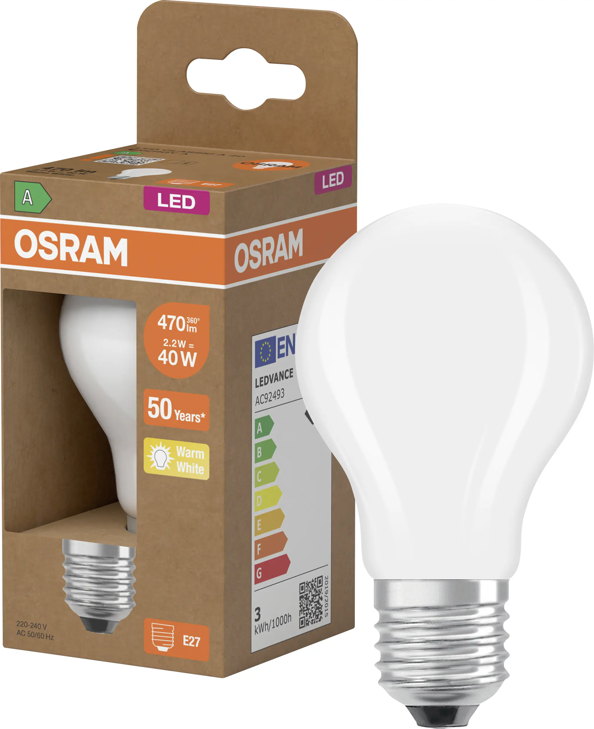 Osram LED Leuchtmittel E27 Classic 2,2W matt warmweiß