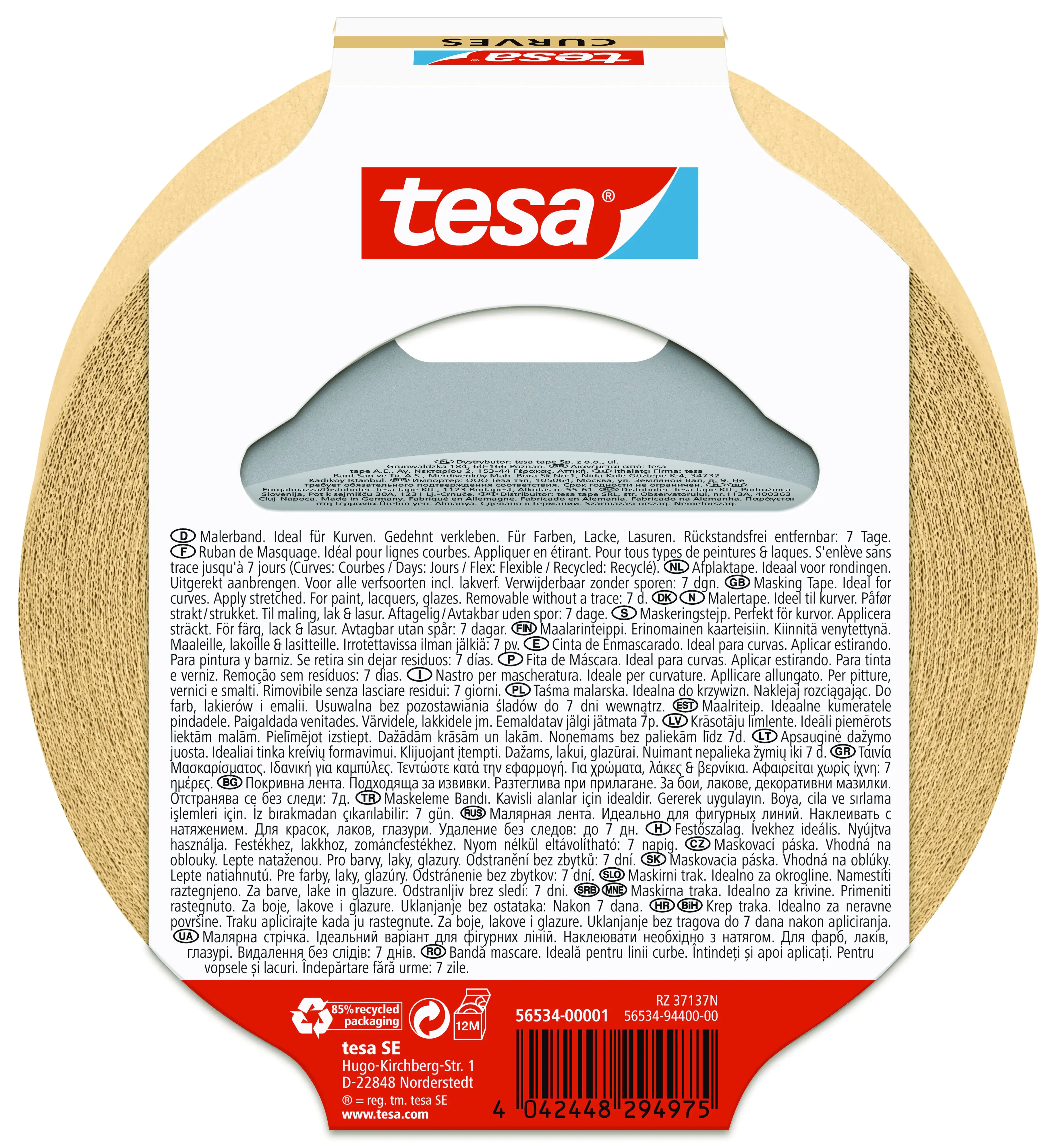 tesa Malerband für Kurven 25 m x 38 mm, beige