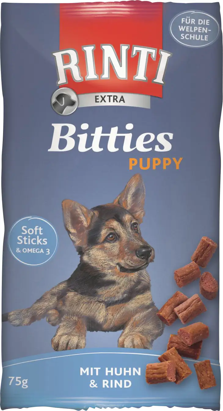 4000158913050 Rinti Extra Bitties Puppy Huhn & Rind 75g