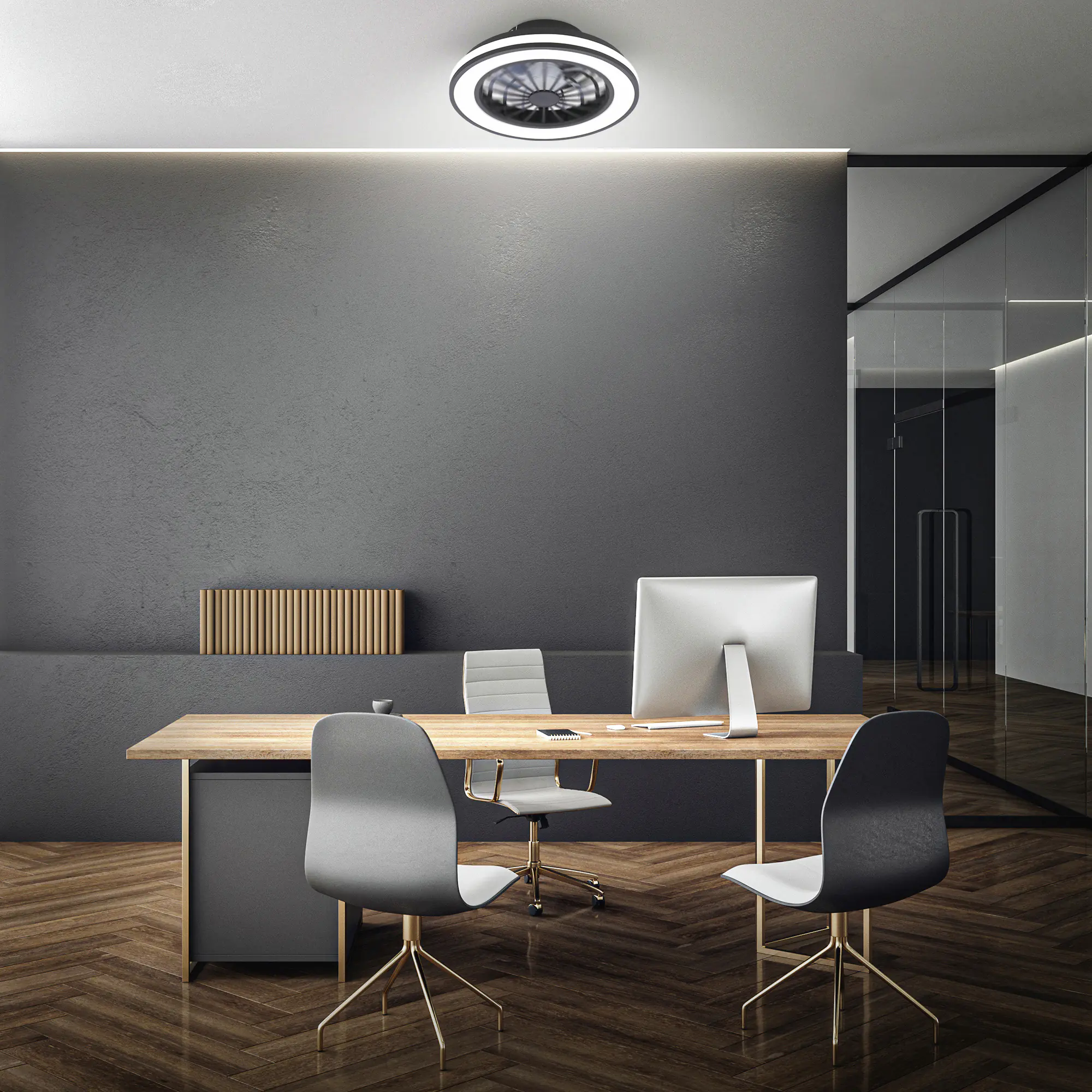 Briloner LED Deckenleuchte mit Ventilator Venturo Ø 38 cm 24 W schwarz matt dimmbar