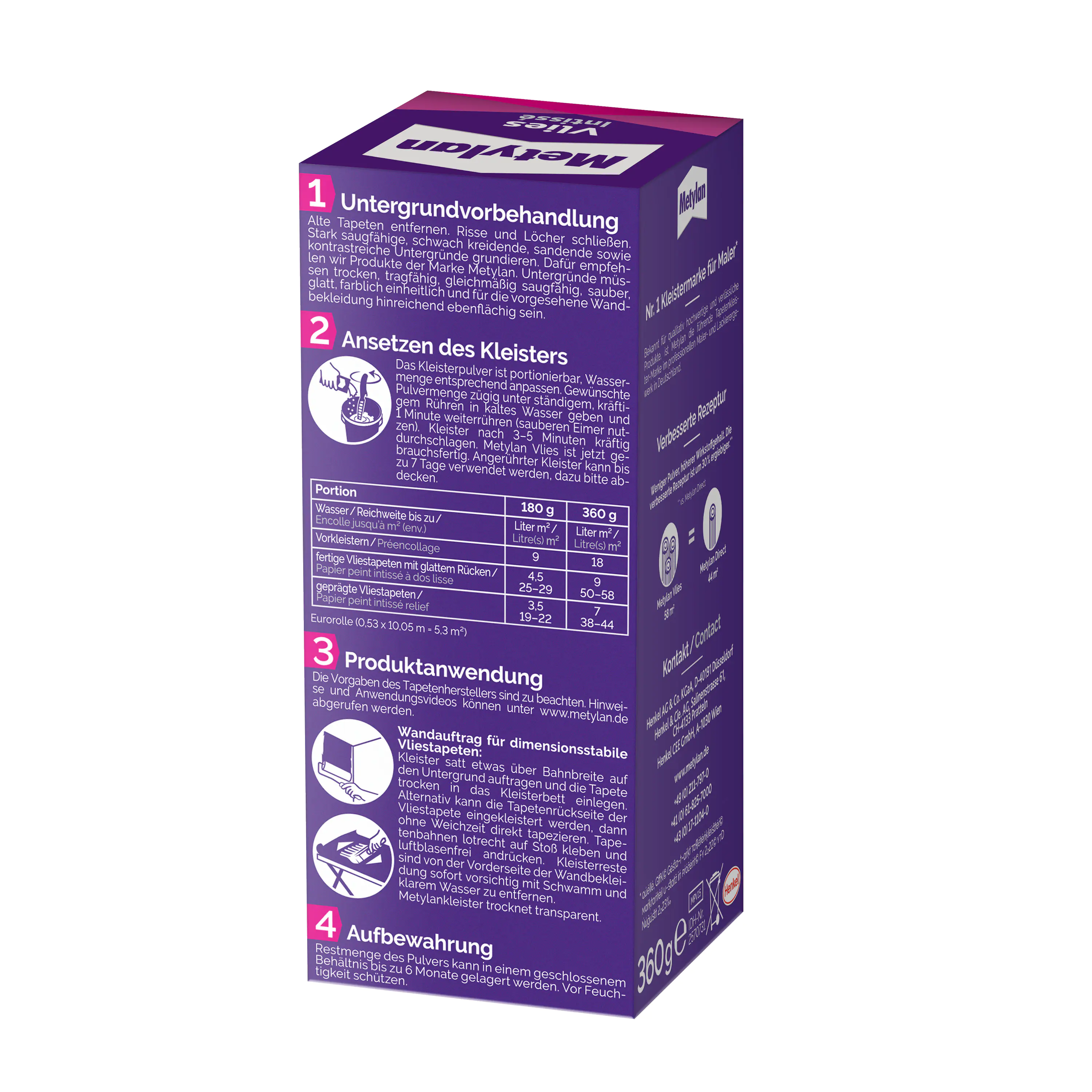 Metylan Vlies Tapetenkleister 360 g Paket, trocknet transparent Metylan Vlies Tapetenkleister 360 g Paket, trocknet transparent