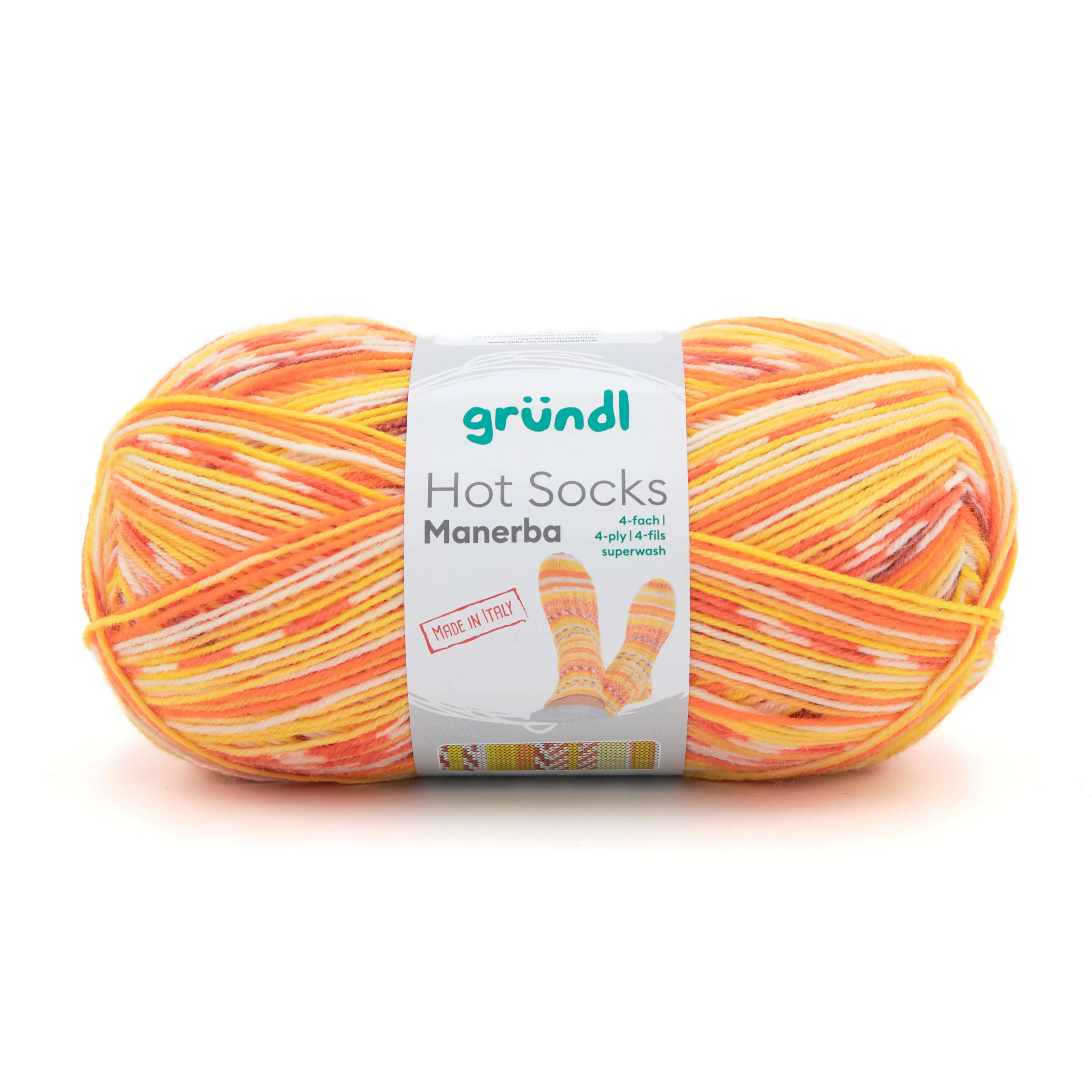 Gründl Wolle Hot Socks Manerba 4-fach 100 g orange-gelb-natur