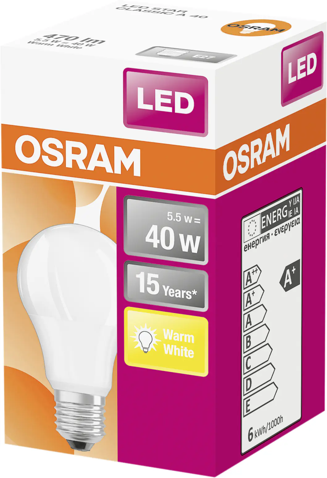 Osram LED Leuchtmittel Star Classic A40 E27 4,9 W warmweiß, weiß matt