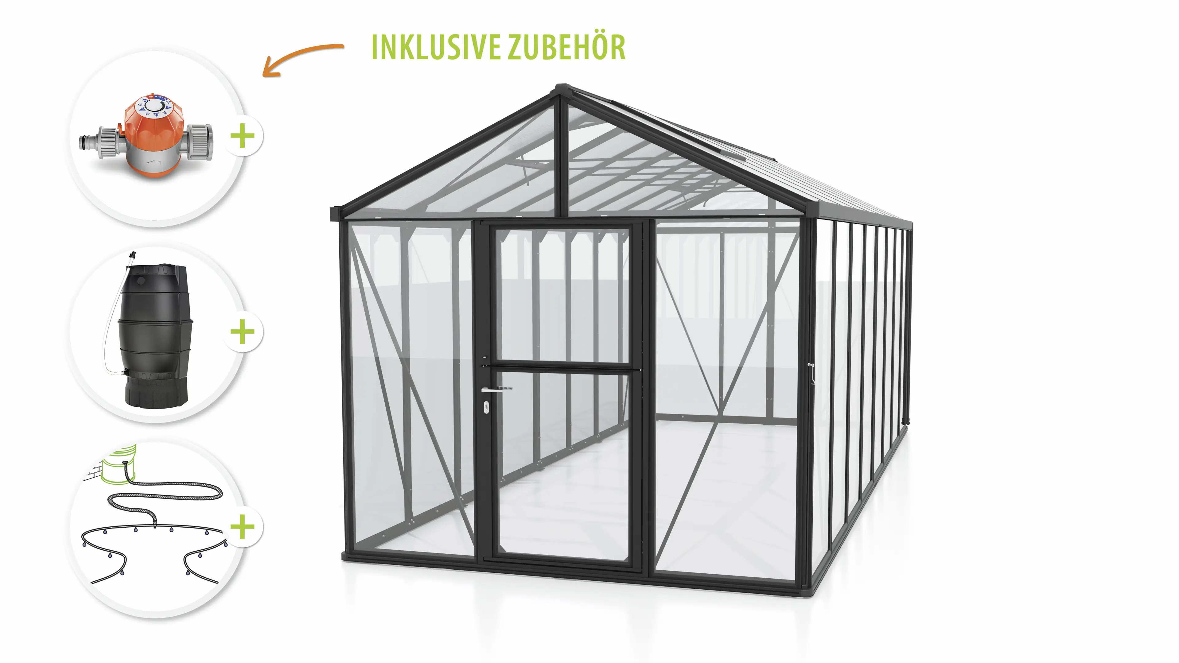 Vitavia Gewächshaus-Set Zeus 15700 ESG/HKP schwarz 266 x 621 cm 