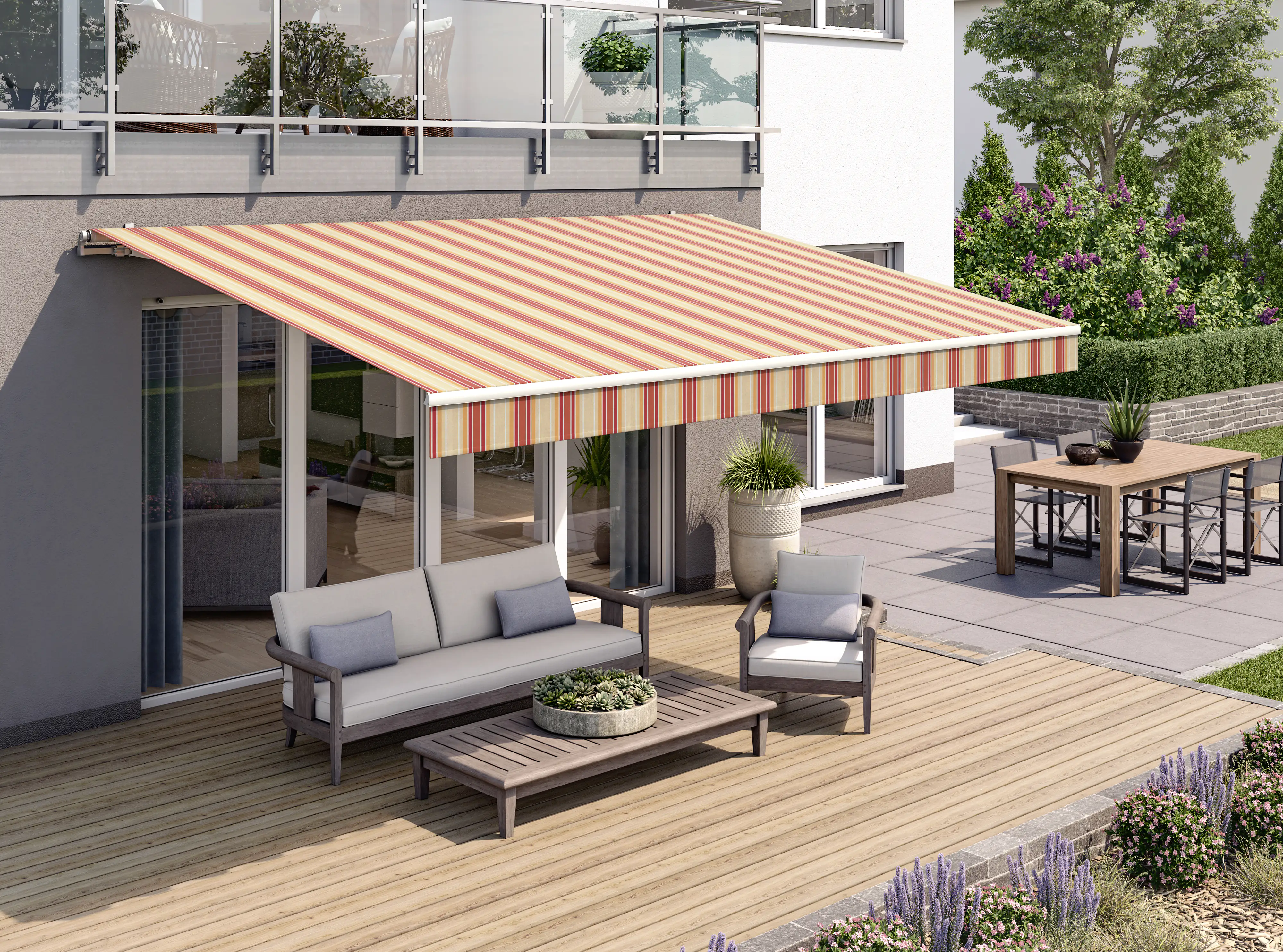 Gelenkarmmarkise Classic beige-rot gestreift inkl. Handkurbel