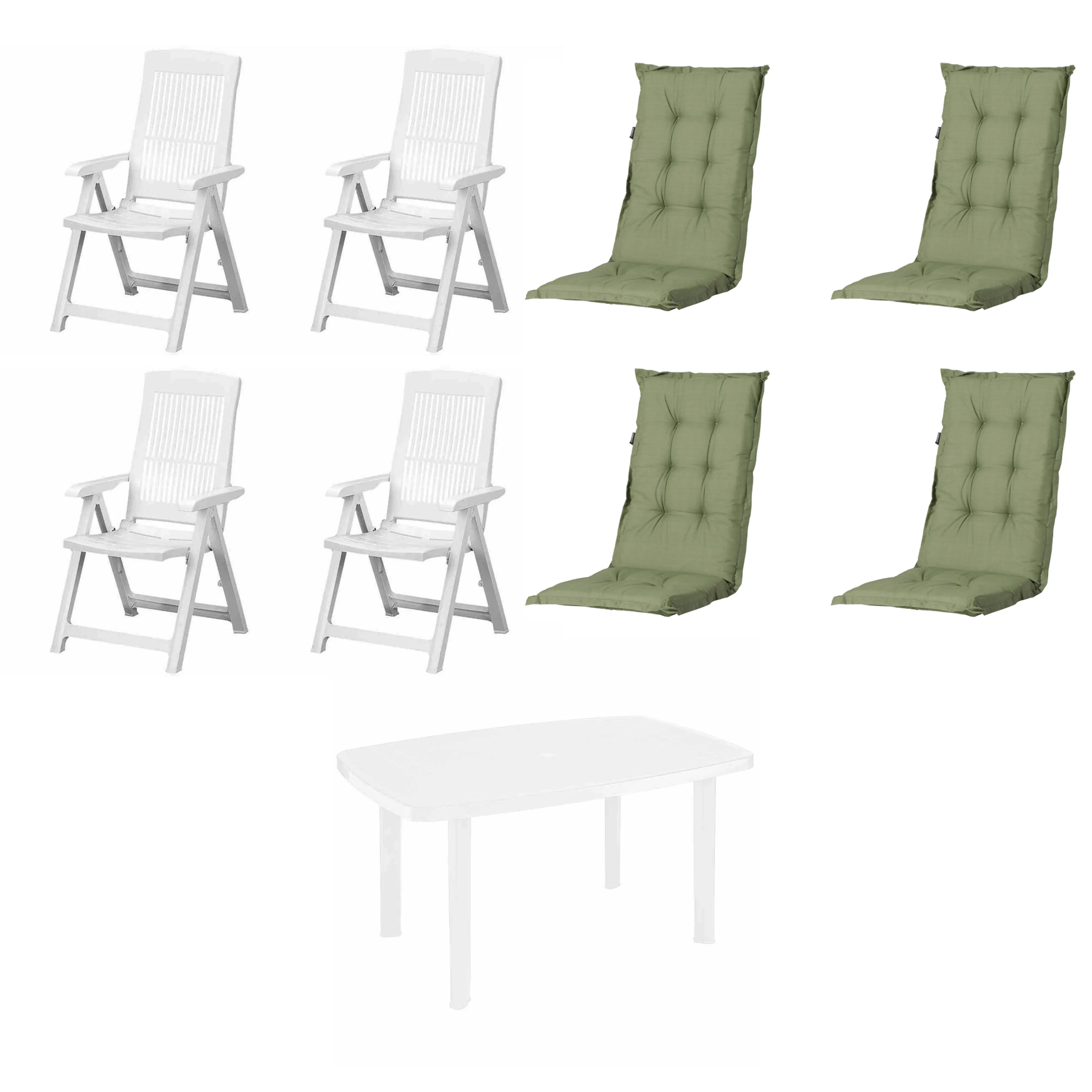 Progarden Garten-Essgruppe Tampa + Faro 4 Personen Kunststoff mit Auflagen weiß/grün 