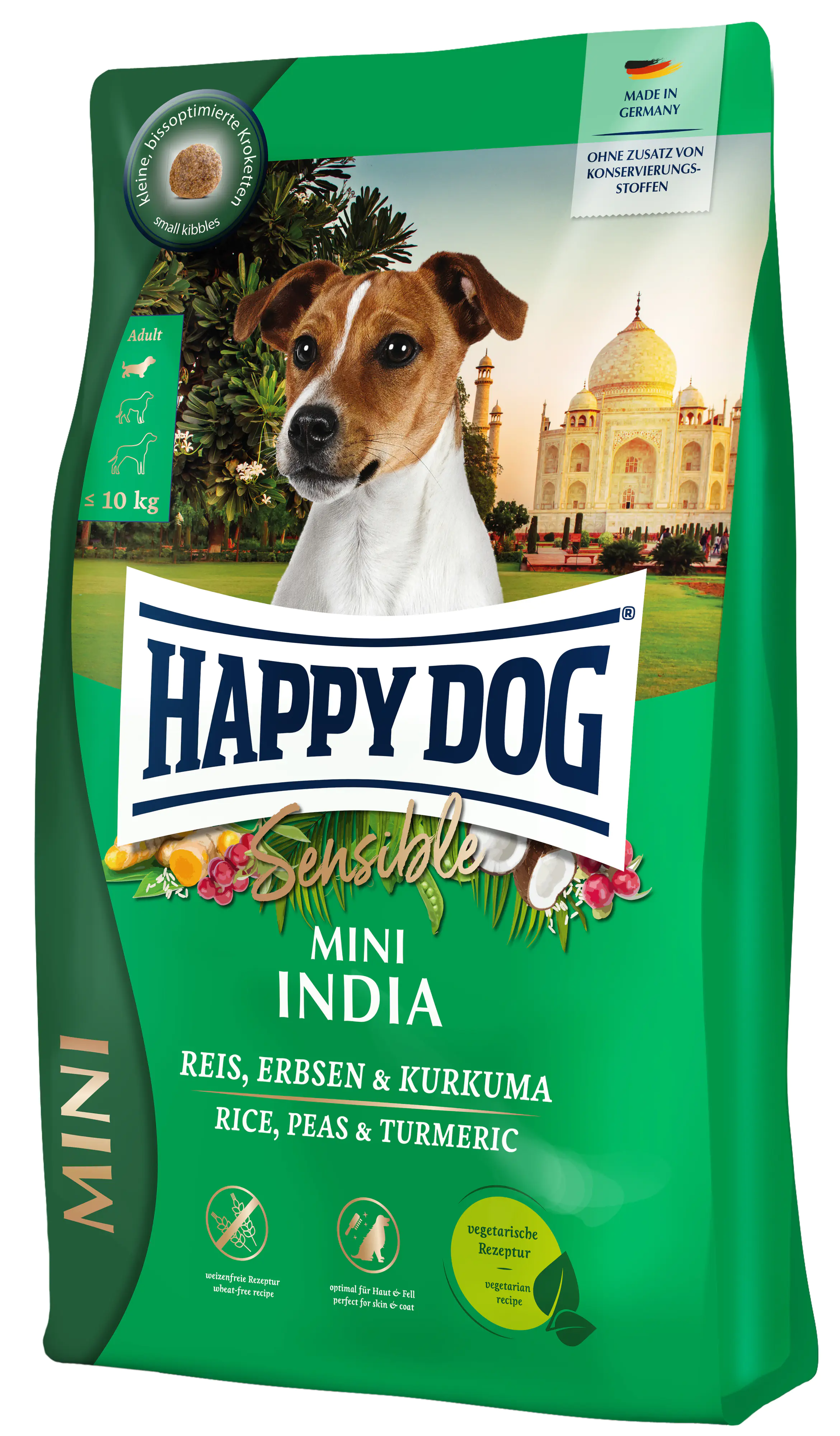 Happy Dog Trockenfutter Sensible Mini India Reis, Erbsen und Kurkuma 300 g