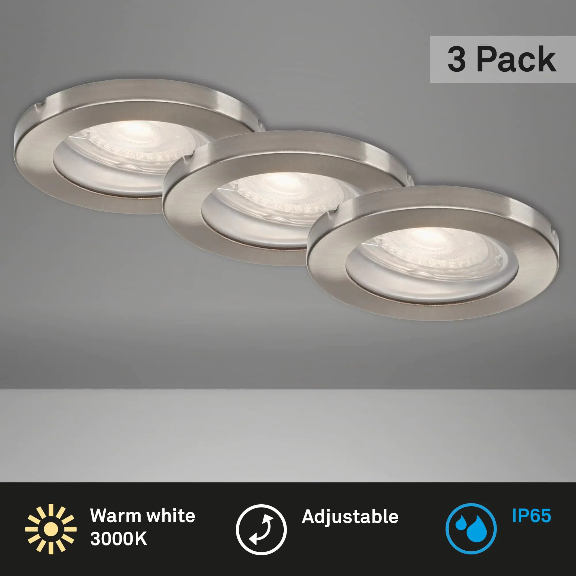 Di-Ka LED Einbauleuchte Kowali 3er Set nickel-matt Ø 8,5 cm 4,7W, warmweiß