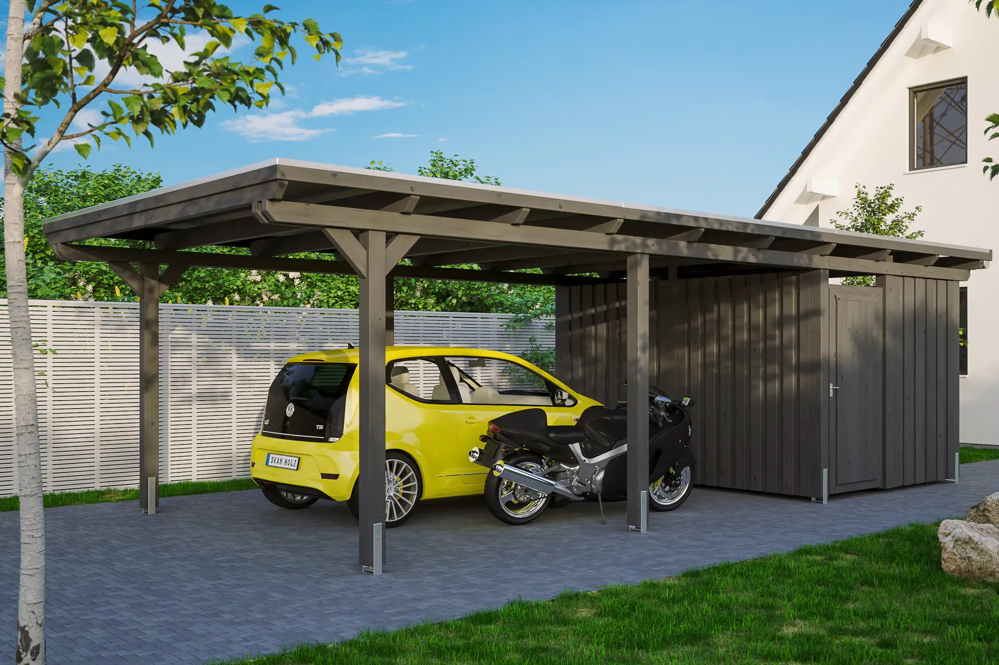 SKAN HOLZ Carport Emsland 404 x 846 cm mit EPDM-Dach, mit Abstellraum