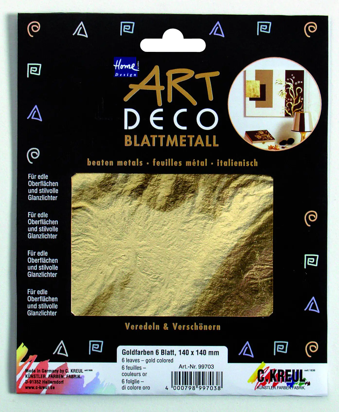 Kreul Blattmetall gold 6 Blatt 140 x 140 mm Kreul Blattmetall gold 6 Blatt 140 x 140 mm