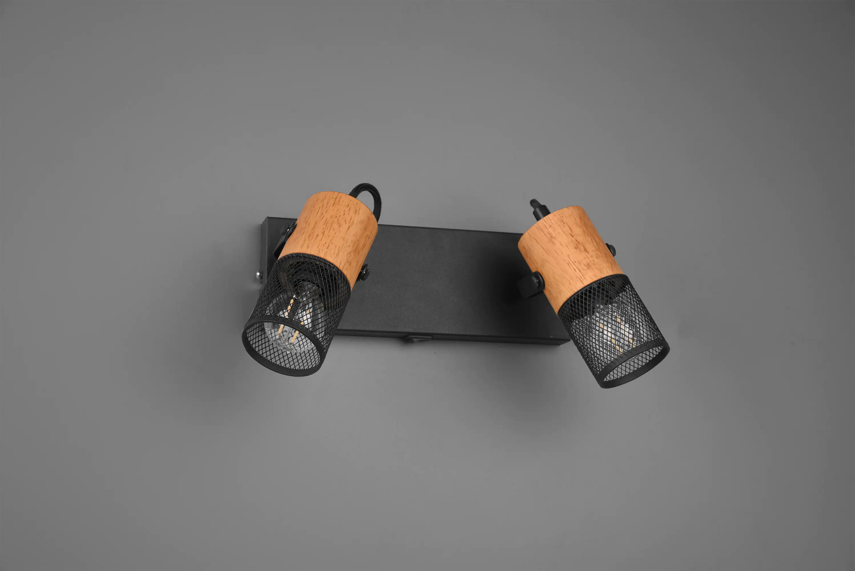 Trio Leuchten 2er Spot Tosh schwarz matt, Holz