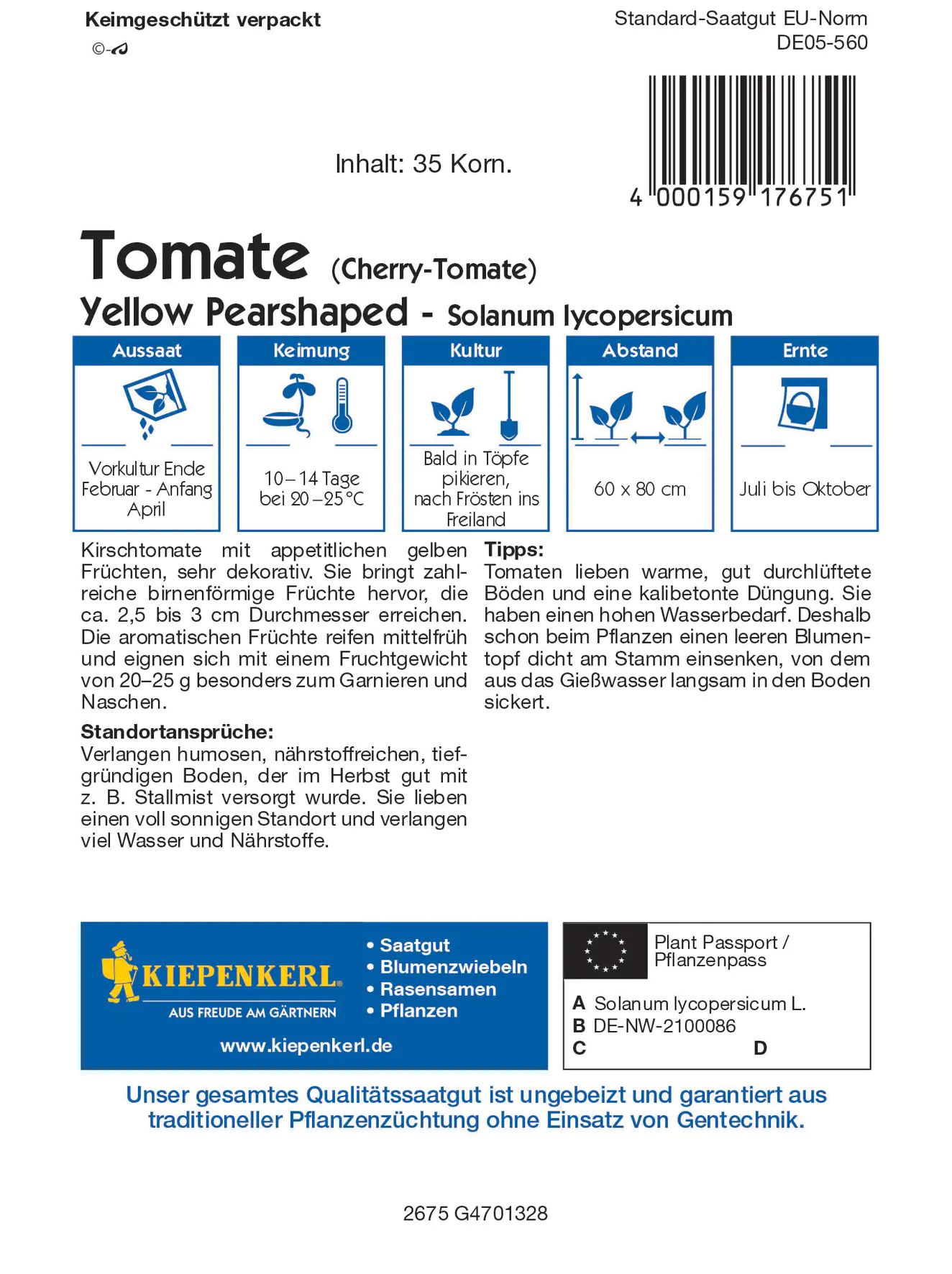 Kiepenkerl Cherry-Tomate Yellow Pearshaped